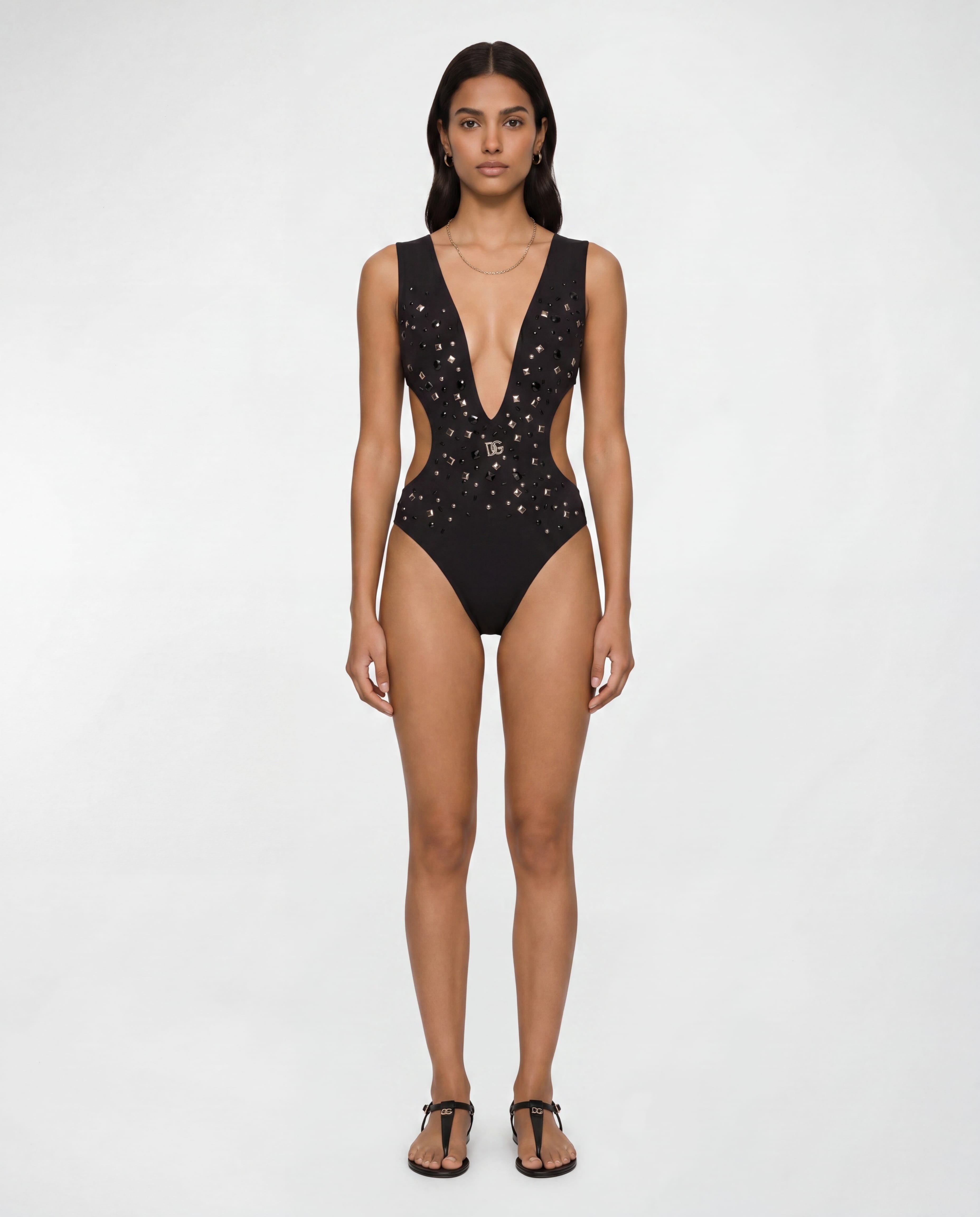Dolce & Gabbana Embellished Plunge Swimsuit Black - alternate view