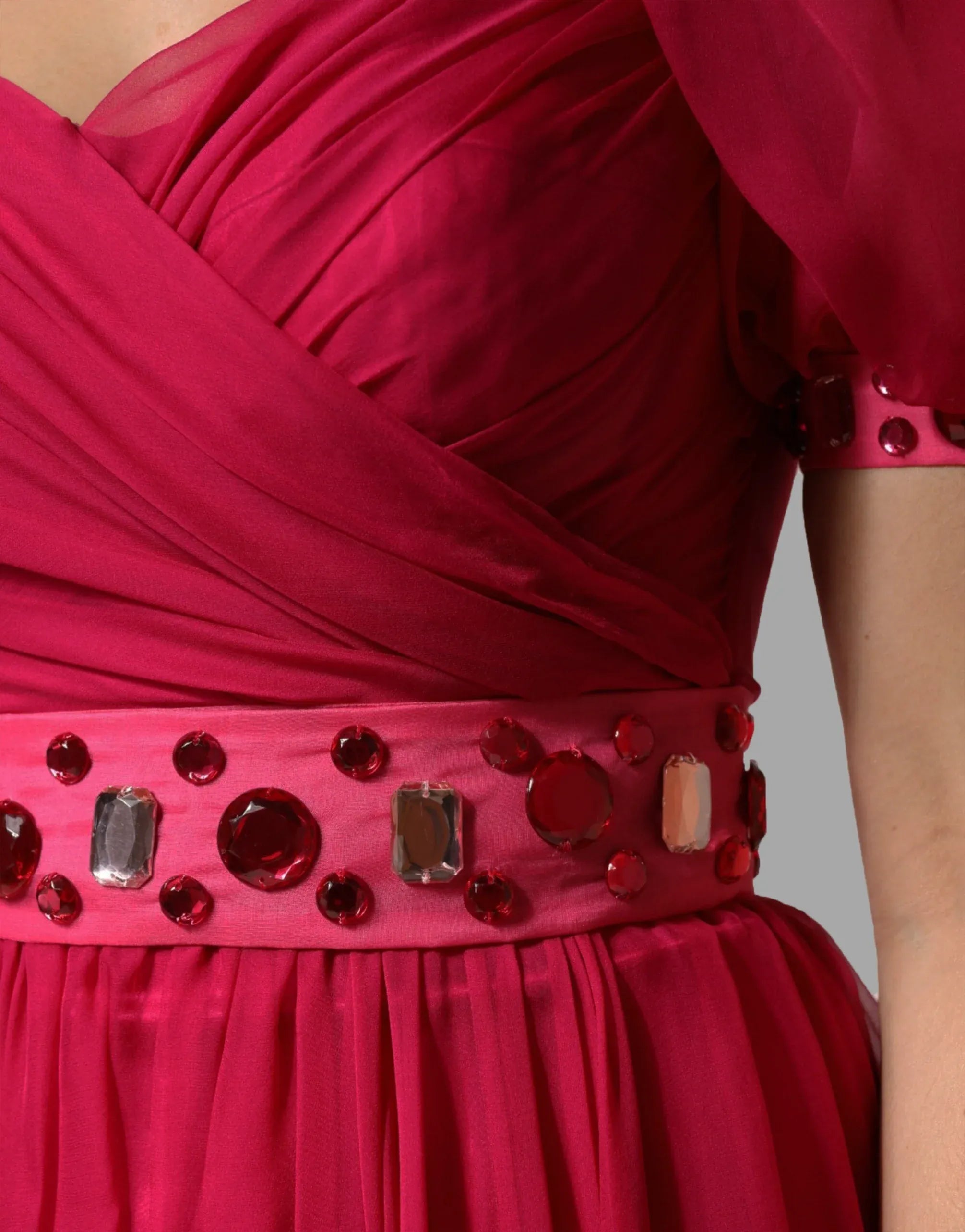 Dolce & Gabbana Embellished Puff-Sleeve Silk A-Line Midi Dress