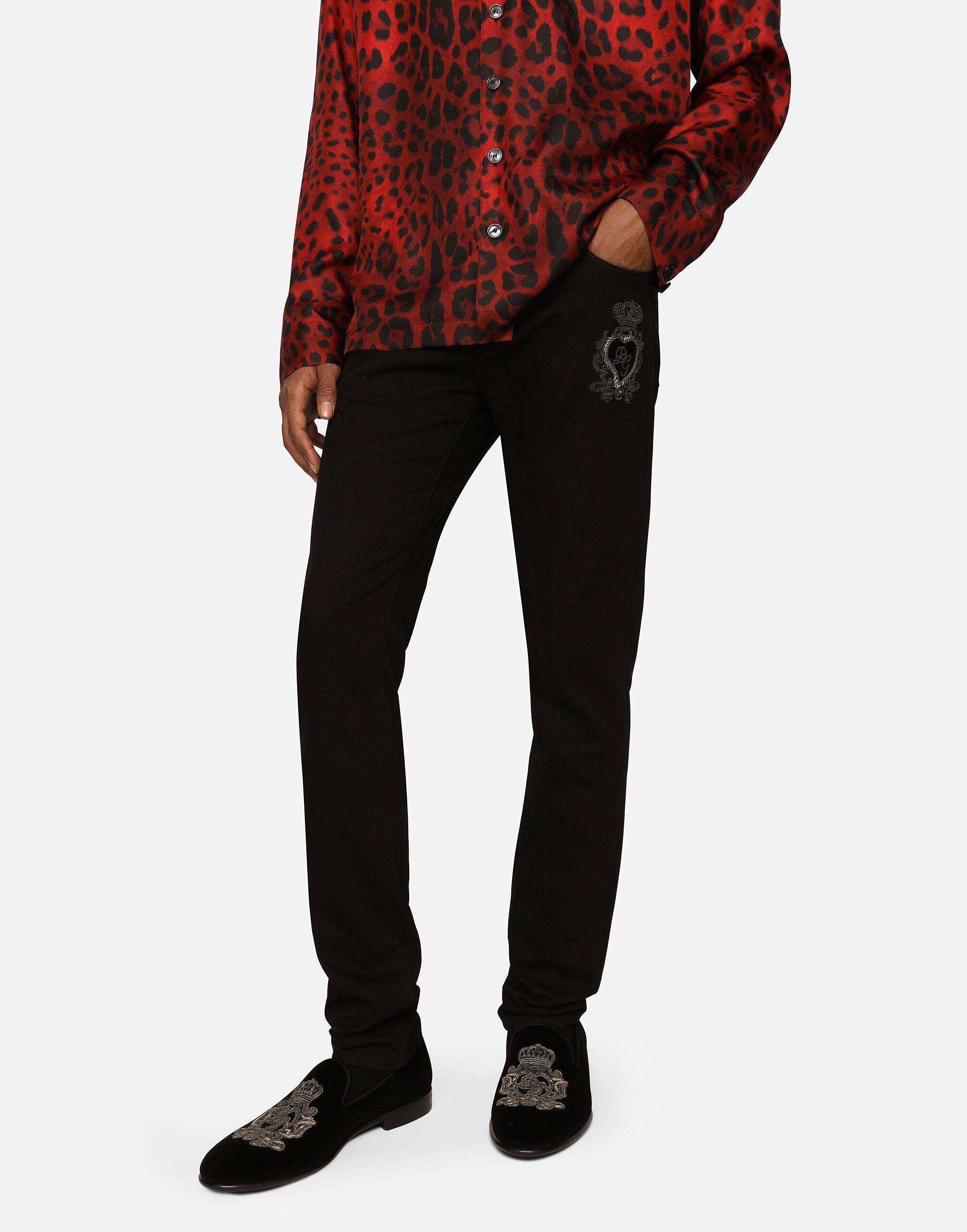 Dolce & Gabbana Embellished Sacred Heart Skinny Jeans