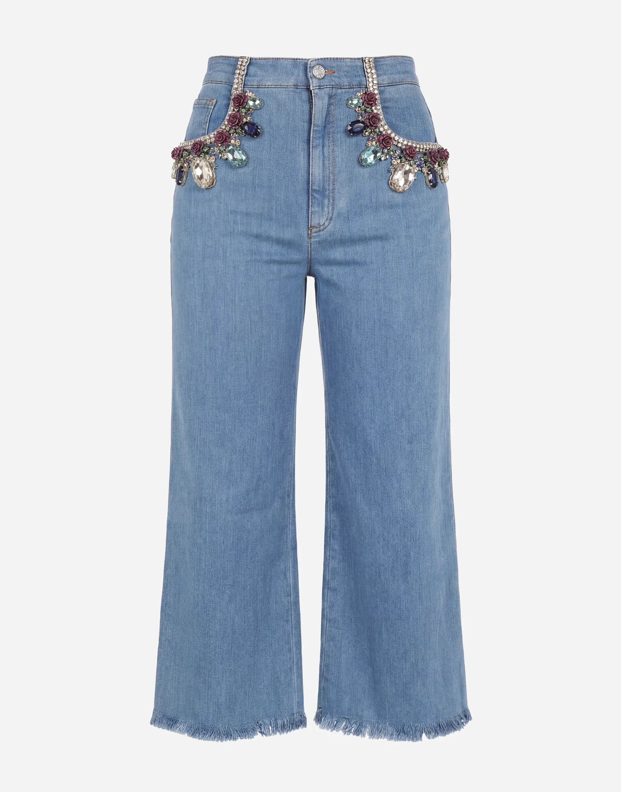 Dolce & Gabbana Embellished Wide-Leg Cropped Denim Jeans