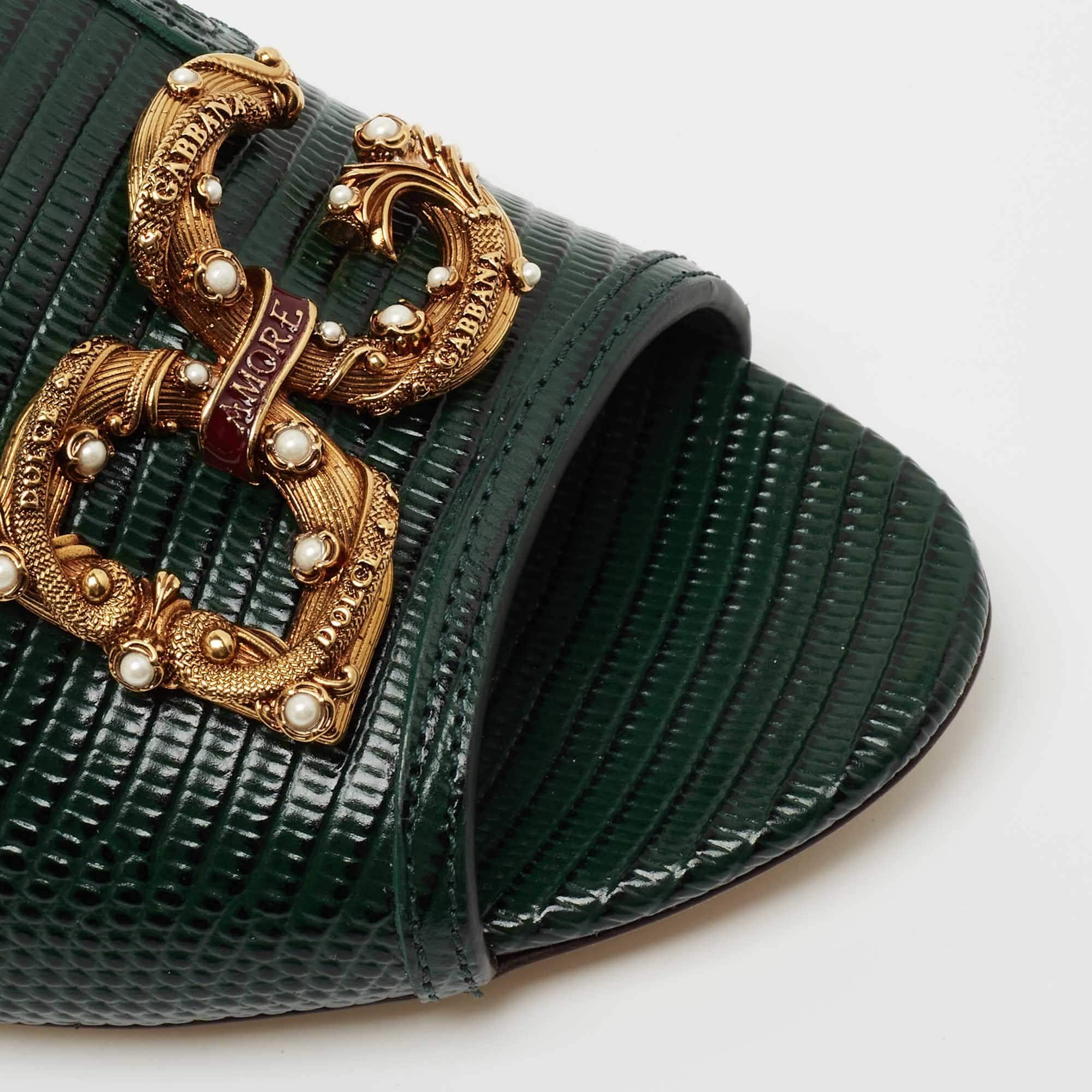 Dolce & Gabbana Embossed Lizard DG Amore Heeled Slides