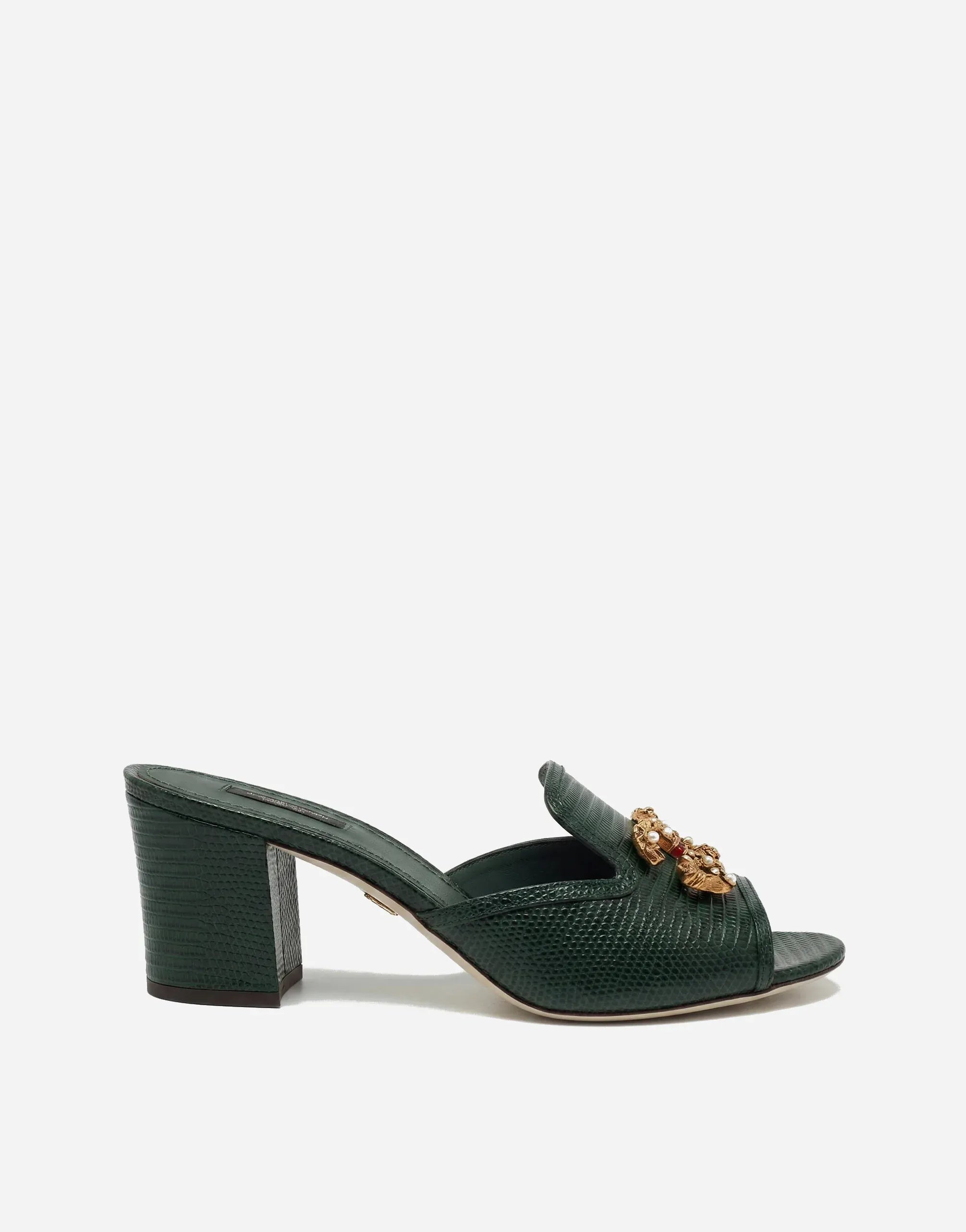 Dolce & Gabbana Embossed Lizard DG Amore Heeled Slides