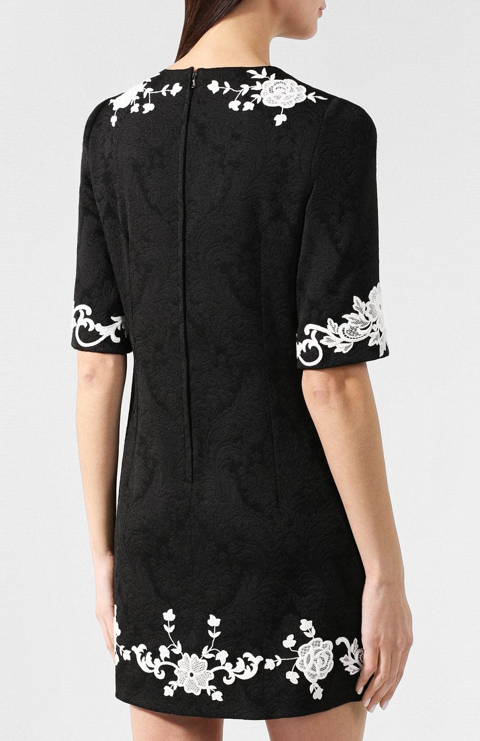 Dolce & Gabbana Black Lace Trim Half Sleeves A-Line Dress / IT42|M Dolce & Gabbana Black Lace Trim Half Sleeves A-Line Dress / IT42|M