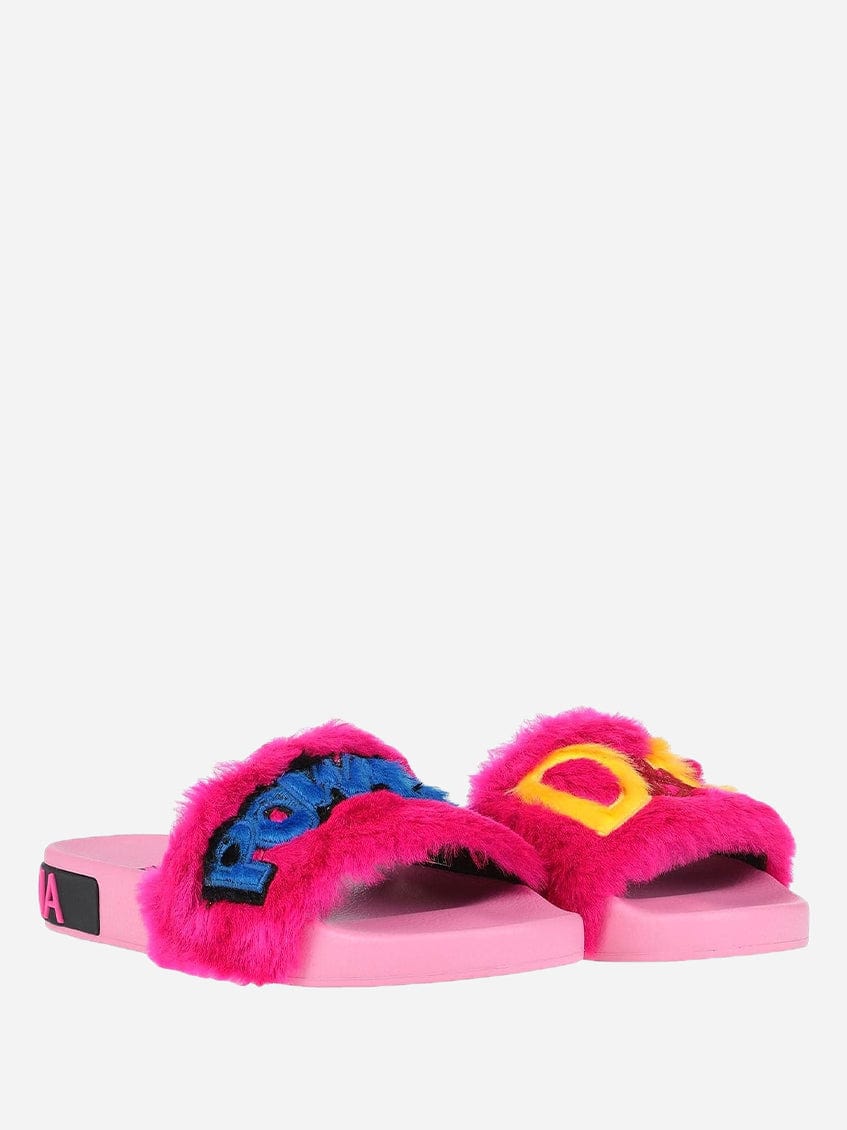 Dolce & Gabbana Embroidered Fur Slides