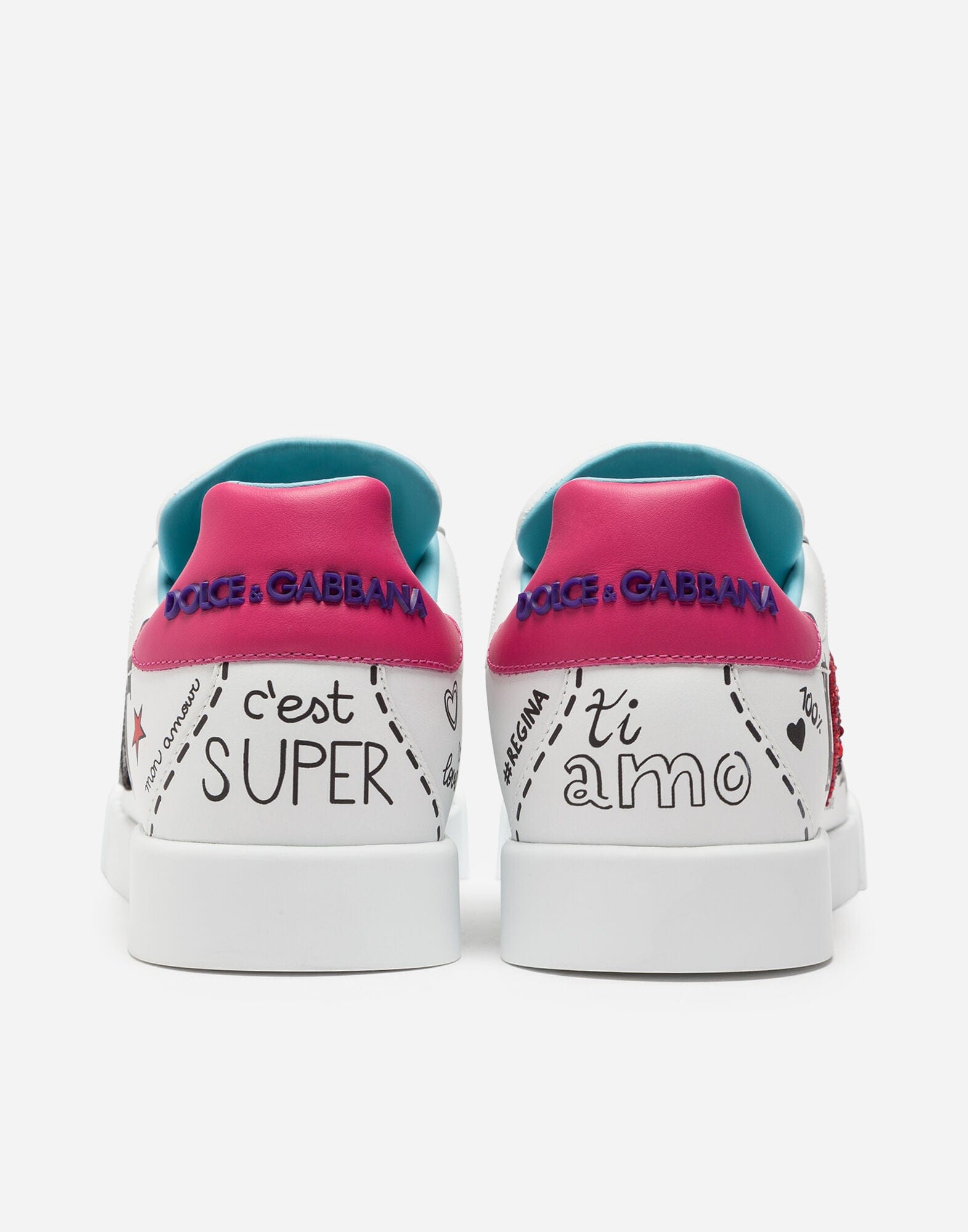 Dolce & Gabbana Embroidered Patch Leather Portofino Sneakers