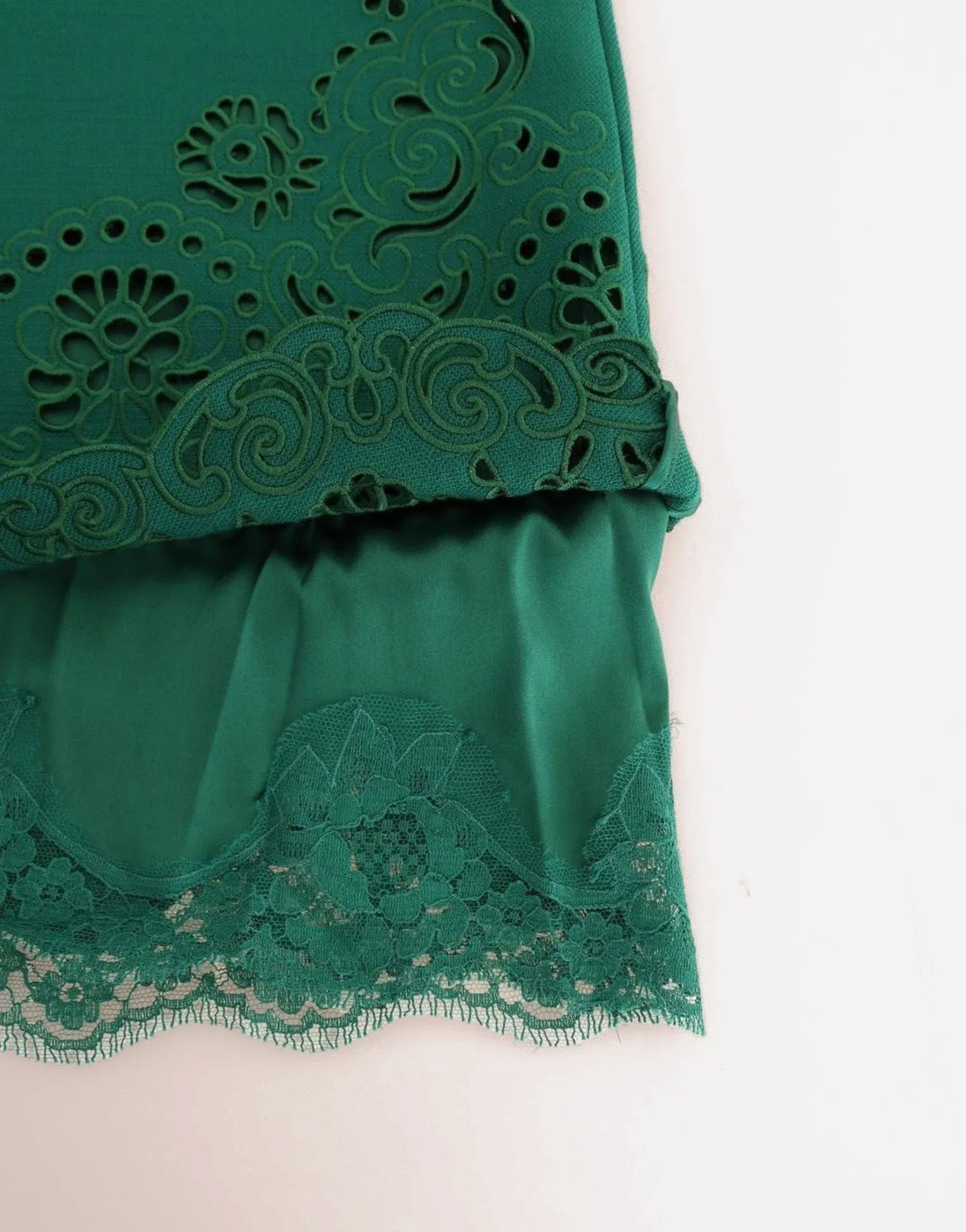 Dolce & Gabbana Emerald Green Sleeveless Cut-Out Lace Dress