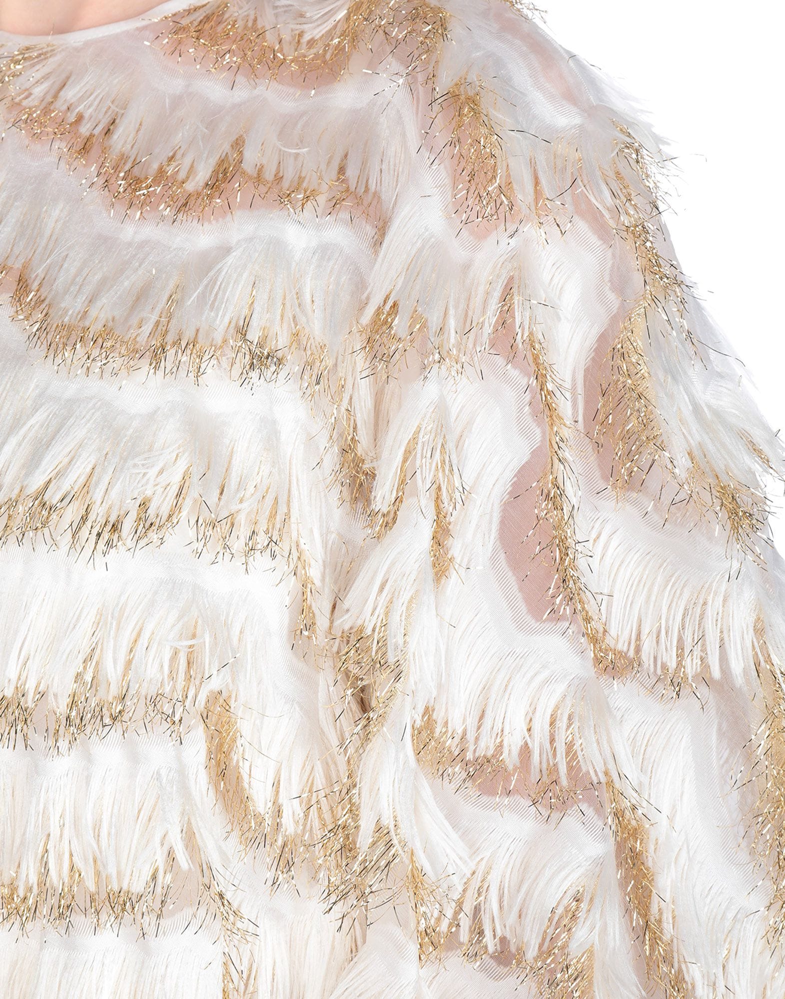 Dolce & Gabbana Feather Textured Ivory Midi Dress