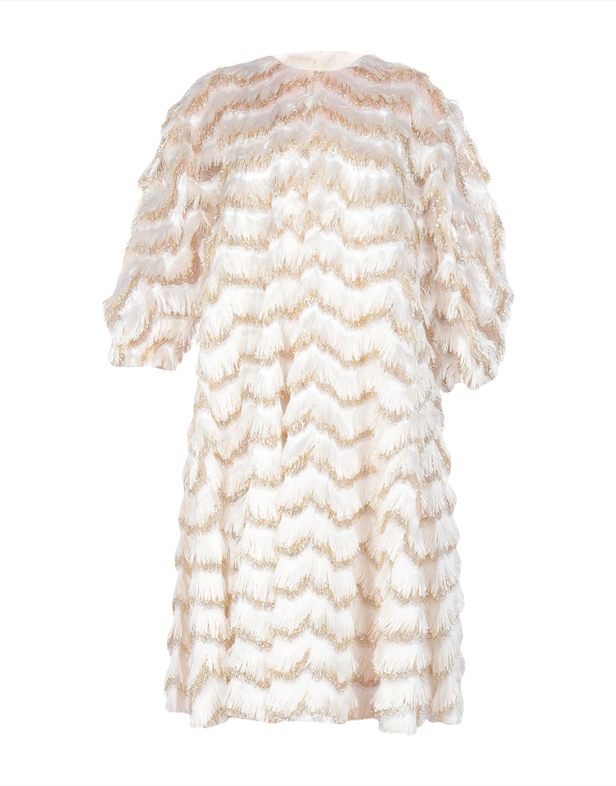 Dolce & Gabbana Feather Textured Ivory Midi Dress