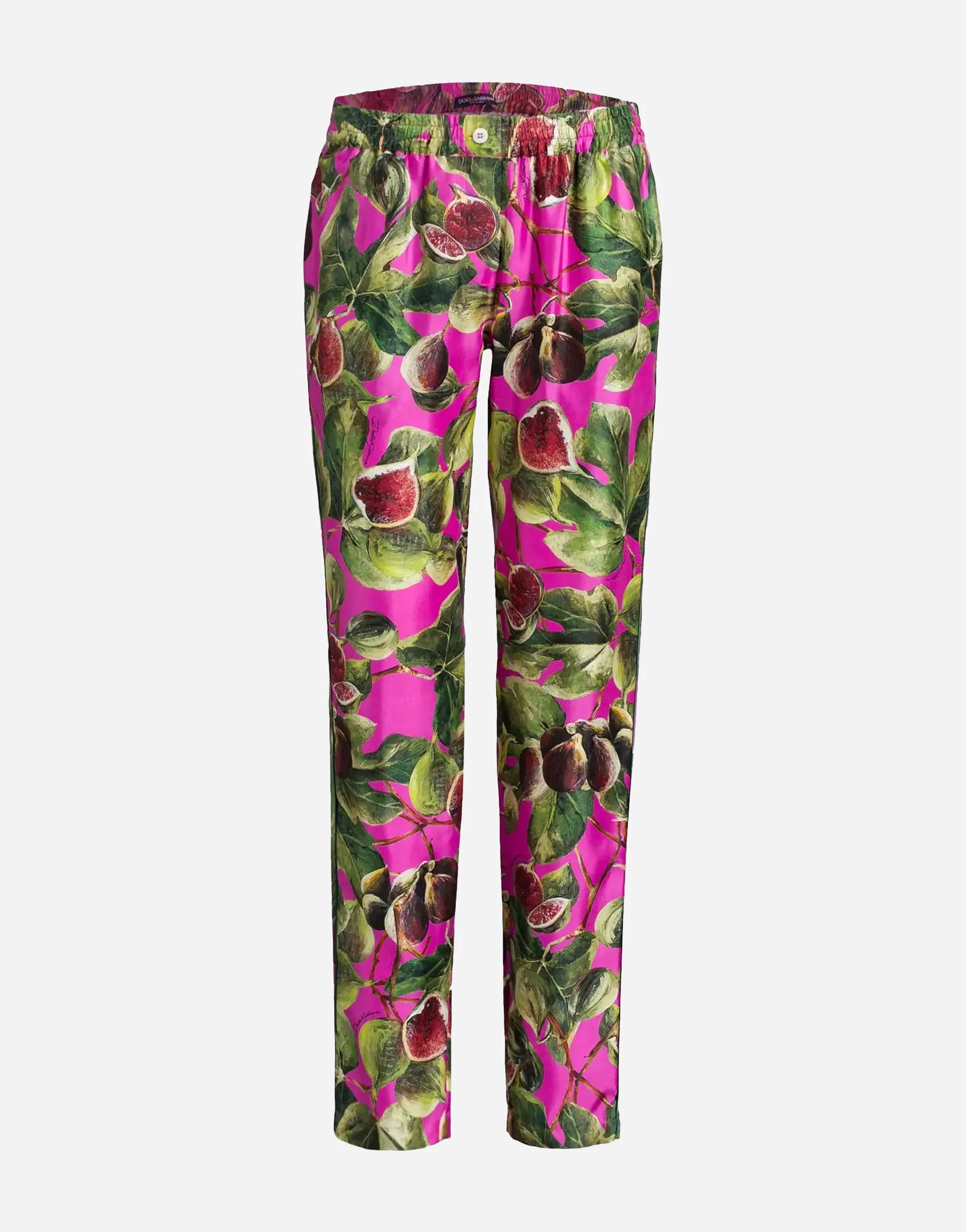 Dolce & Gabbana Fig Print Pink Silk Trousers