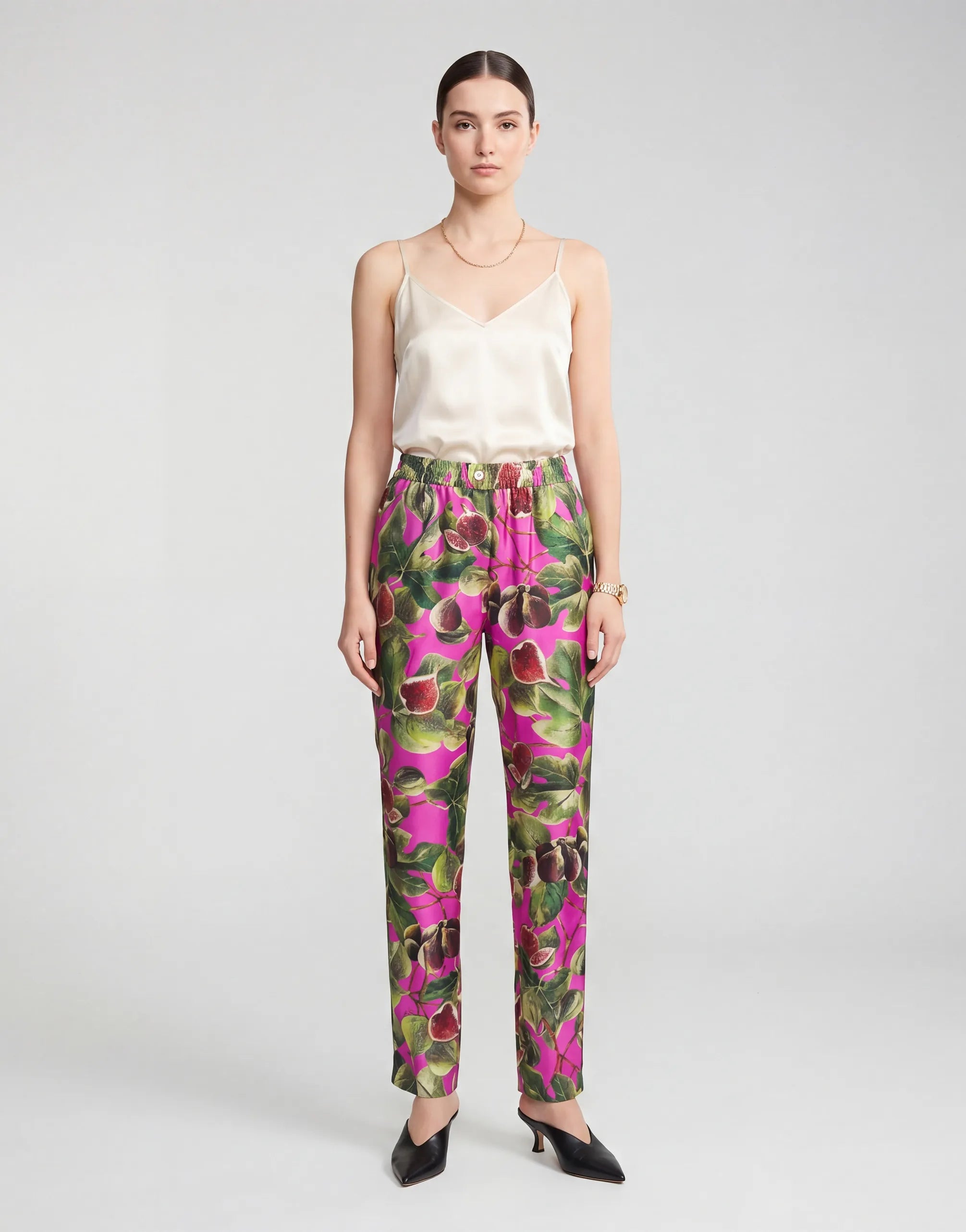 Dolce & Gabbana Fig Print Pink Silk Trousers - alternate view