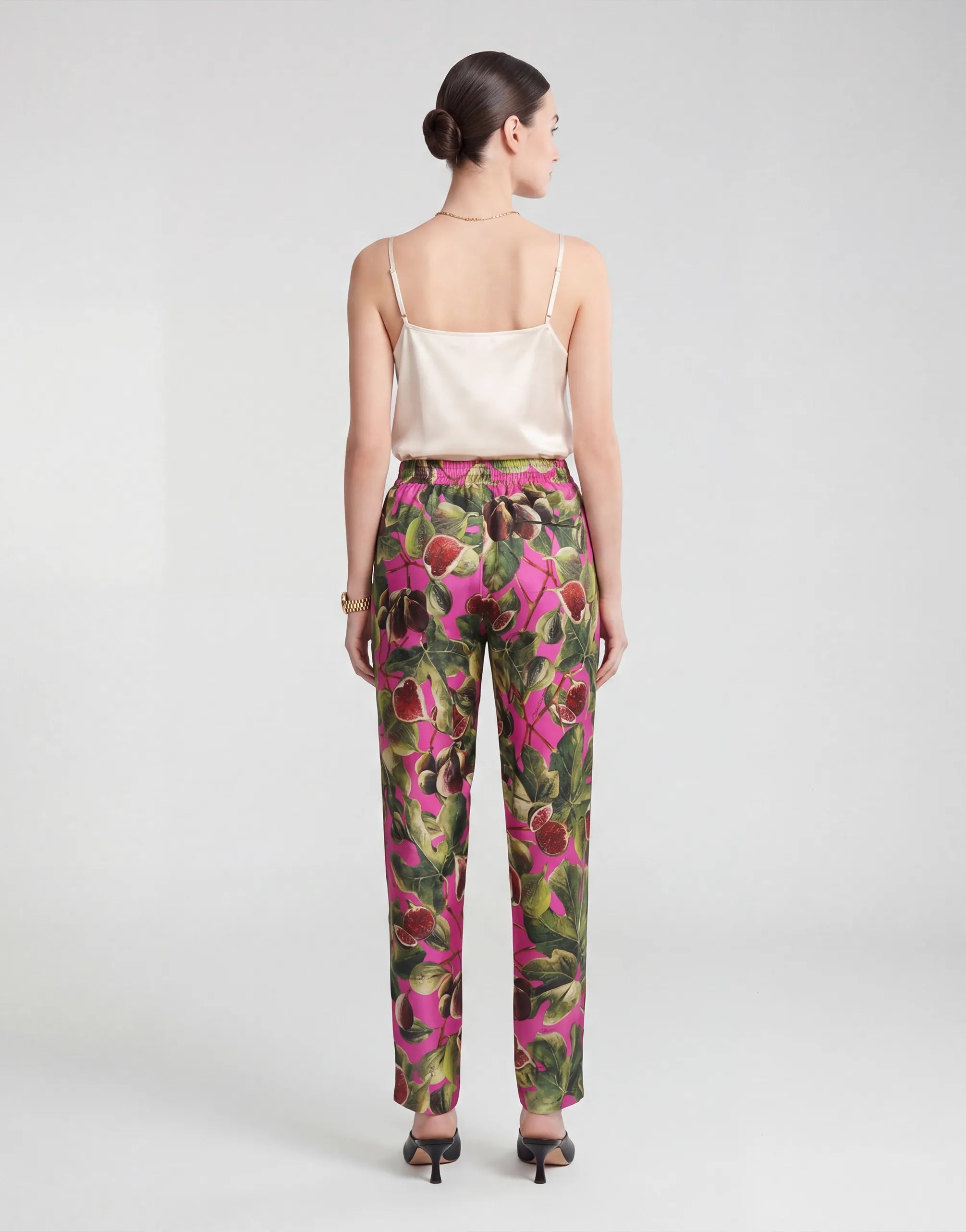 Dolce & Gabbana Fig Print Pink Silk Trousers