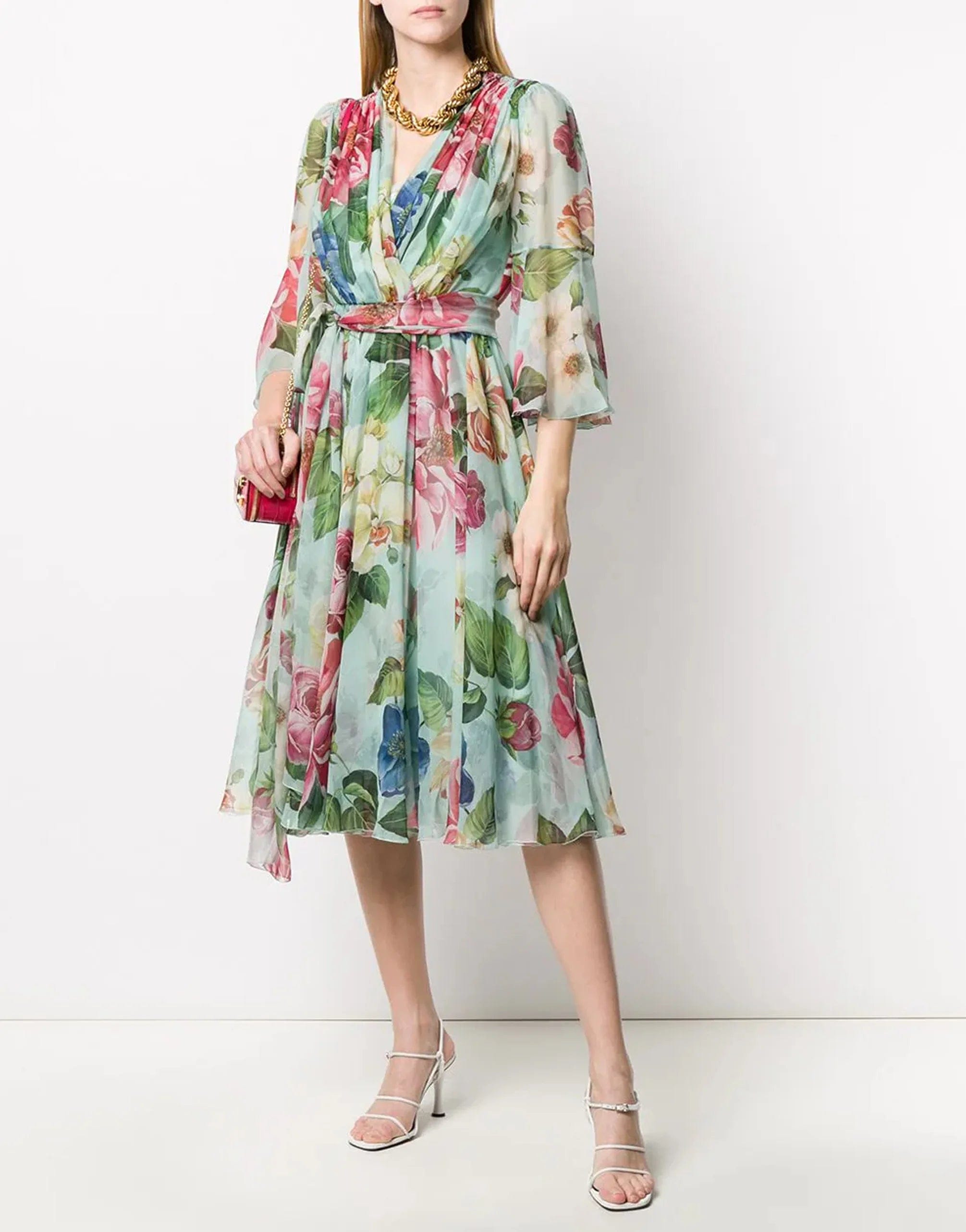 Dolce & Gabbana Flared Floral Print Midi Dress