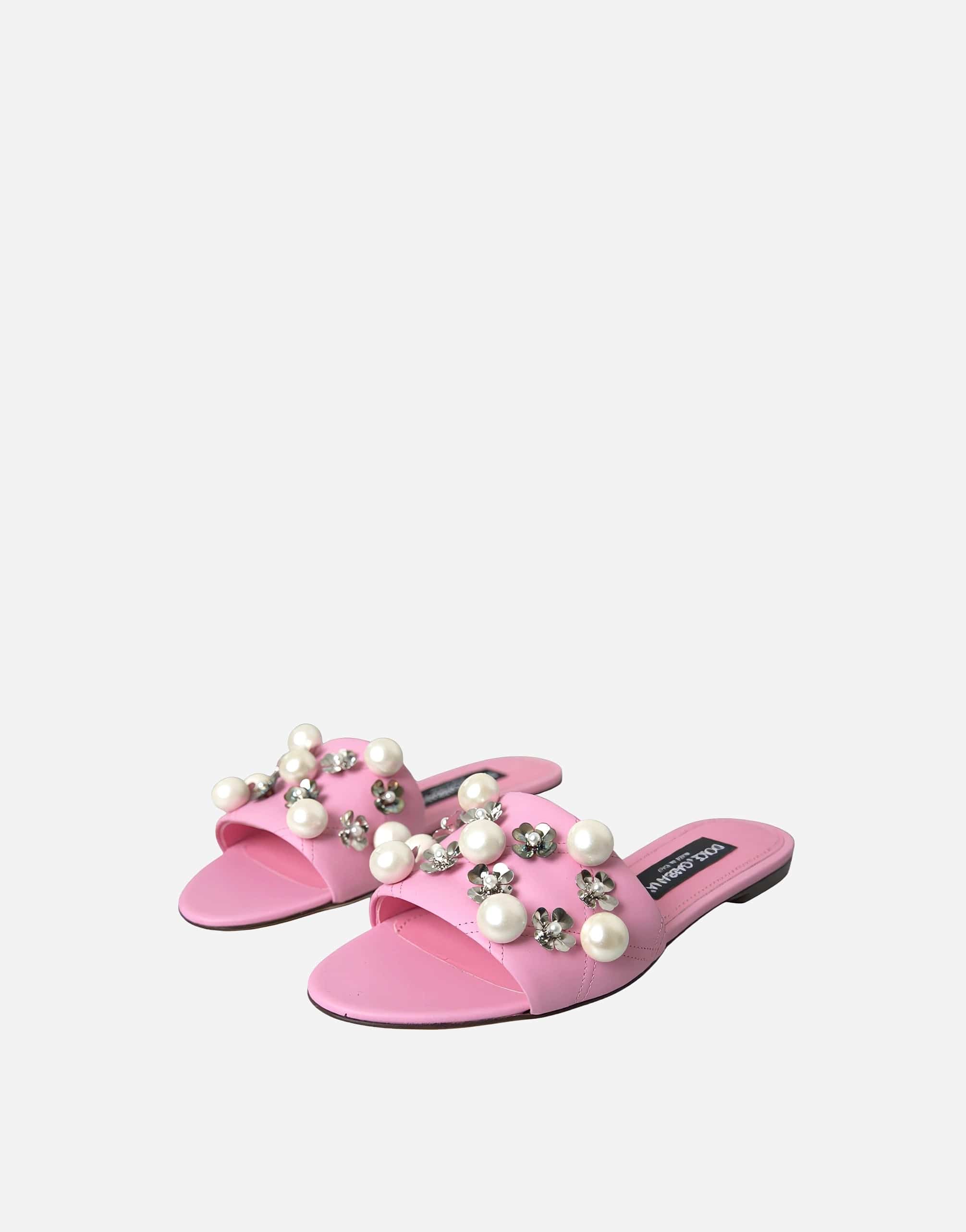 Dolce & Gabbana Flat Sandals With Embellished Pearls