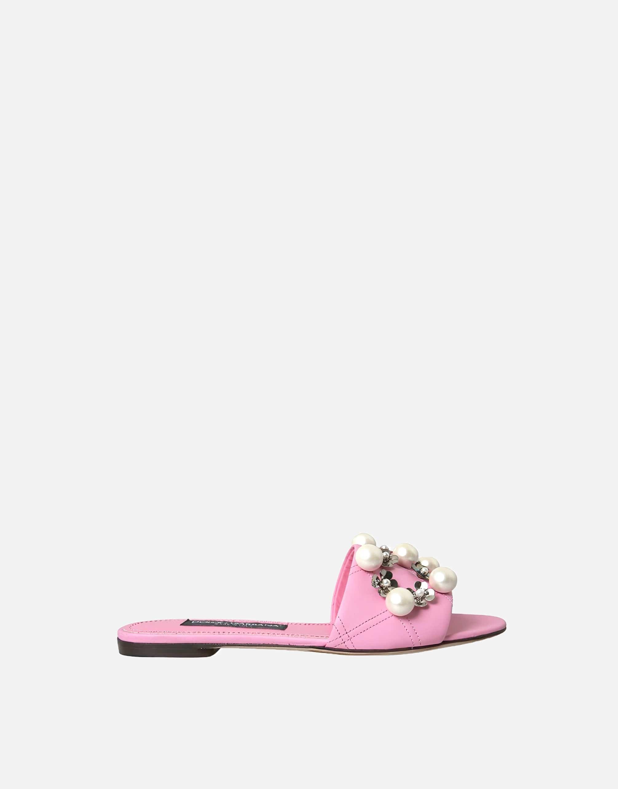 Dolce & Gabbana Flat Sandals With Embellished Pearls