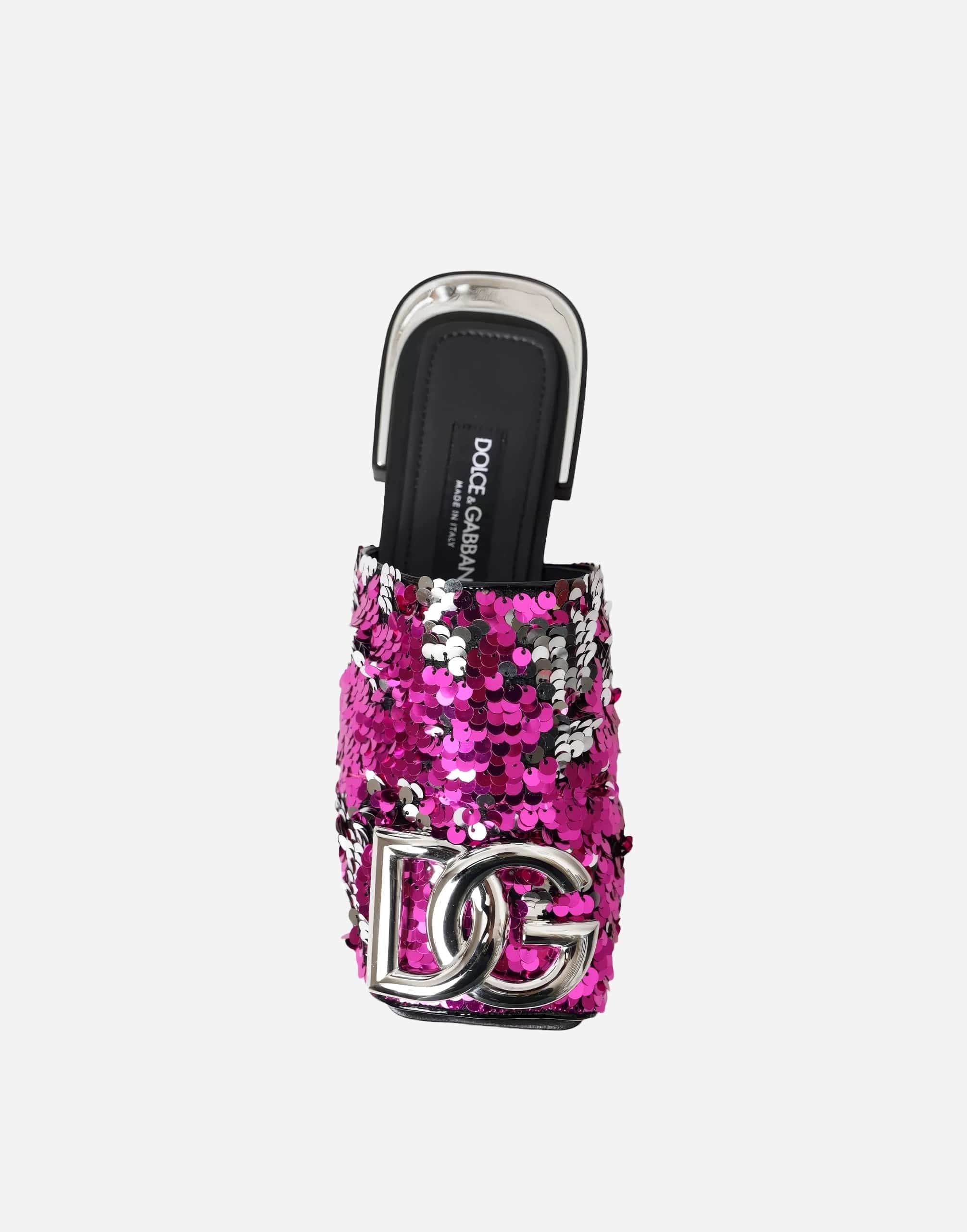 Dolce & Gabbana Flat Sandals With Multicolor Sequin And Logo