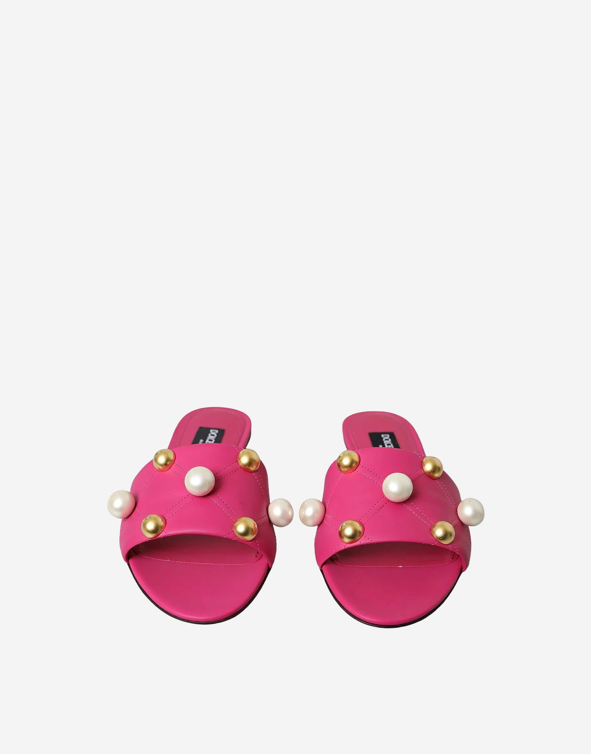 Dolce & Gabbana Flat Sandals With Pearl Embellishments