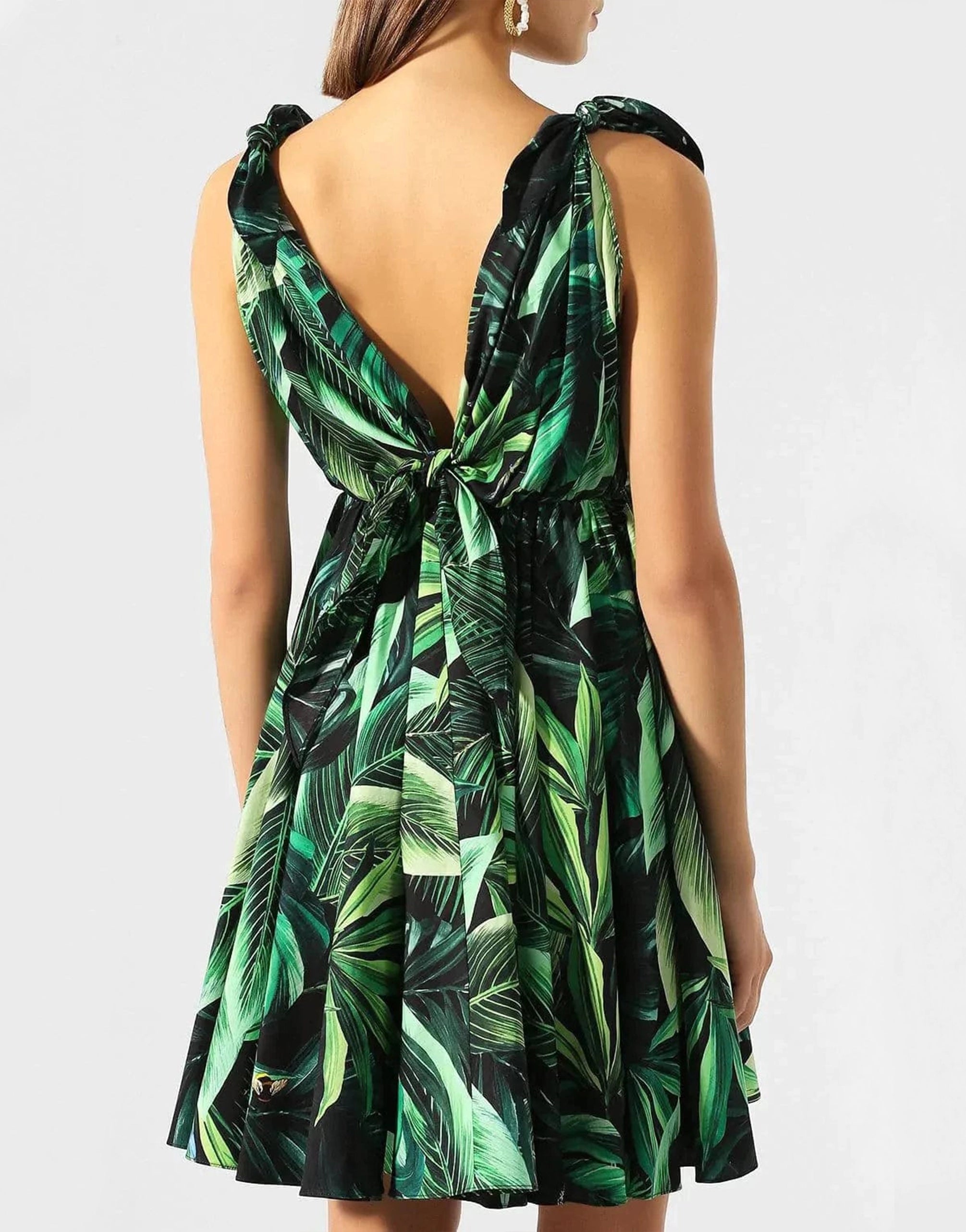 Flocked Leaf Print Mini Dress