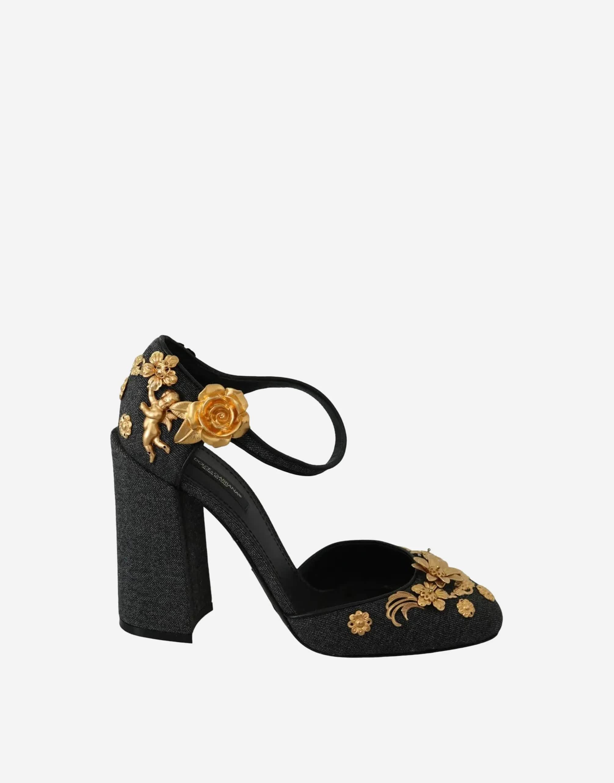 Dolce & Gabbana Floral Angel Applique Ankle Strap Sandals