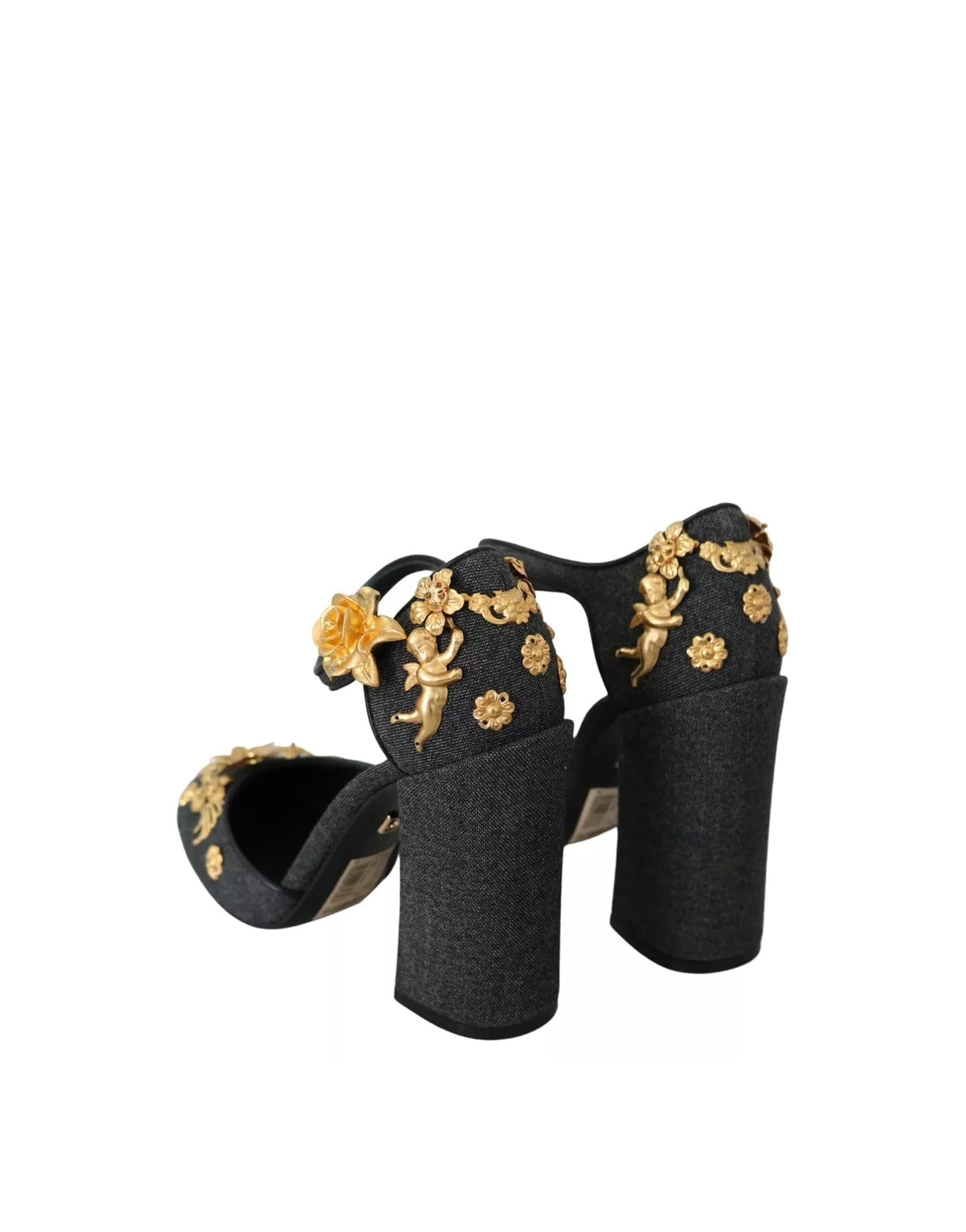 Dolce & Gabbana Floral Angel Applique Ankle Strap Sandals