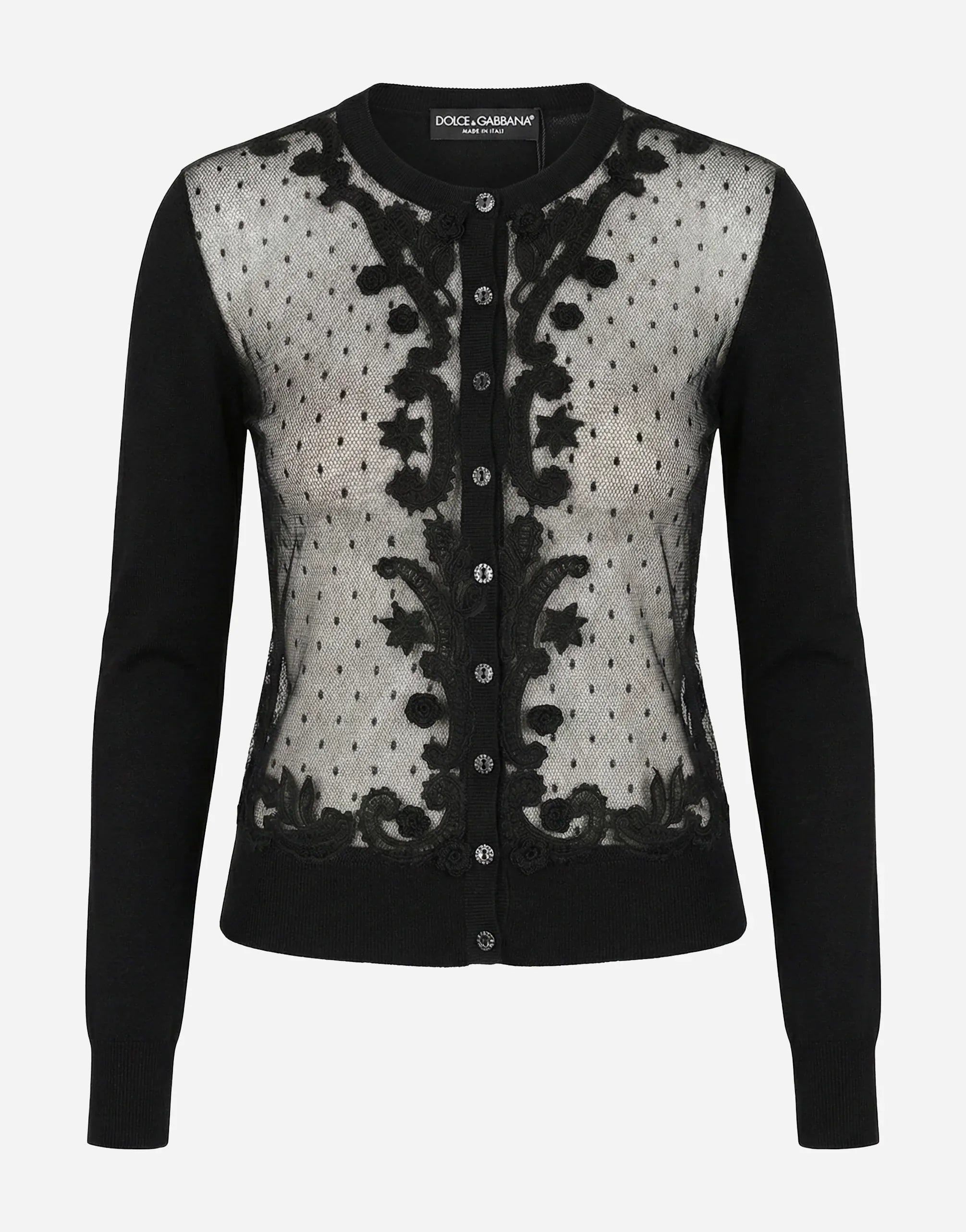 Dolce & Gabbana Floral-Appliqué Point d'Esprit Tulle & Silk Cardigan