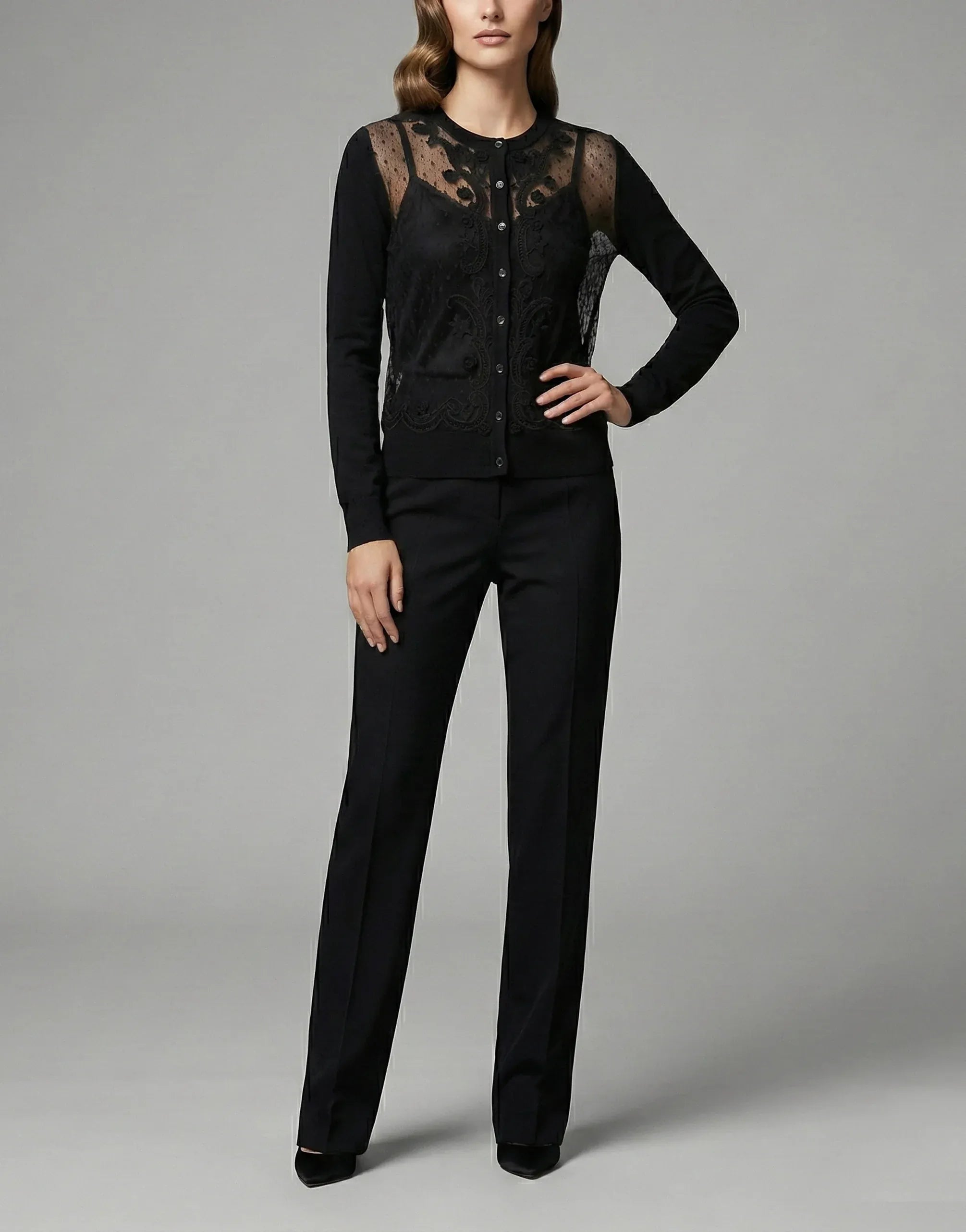 Dolce & Gabbana Floral-Appliqué Point d'Esprit Tulle & Silk Cardigan