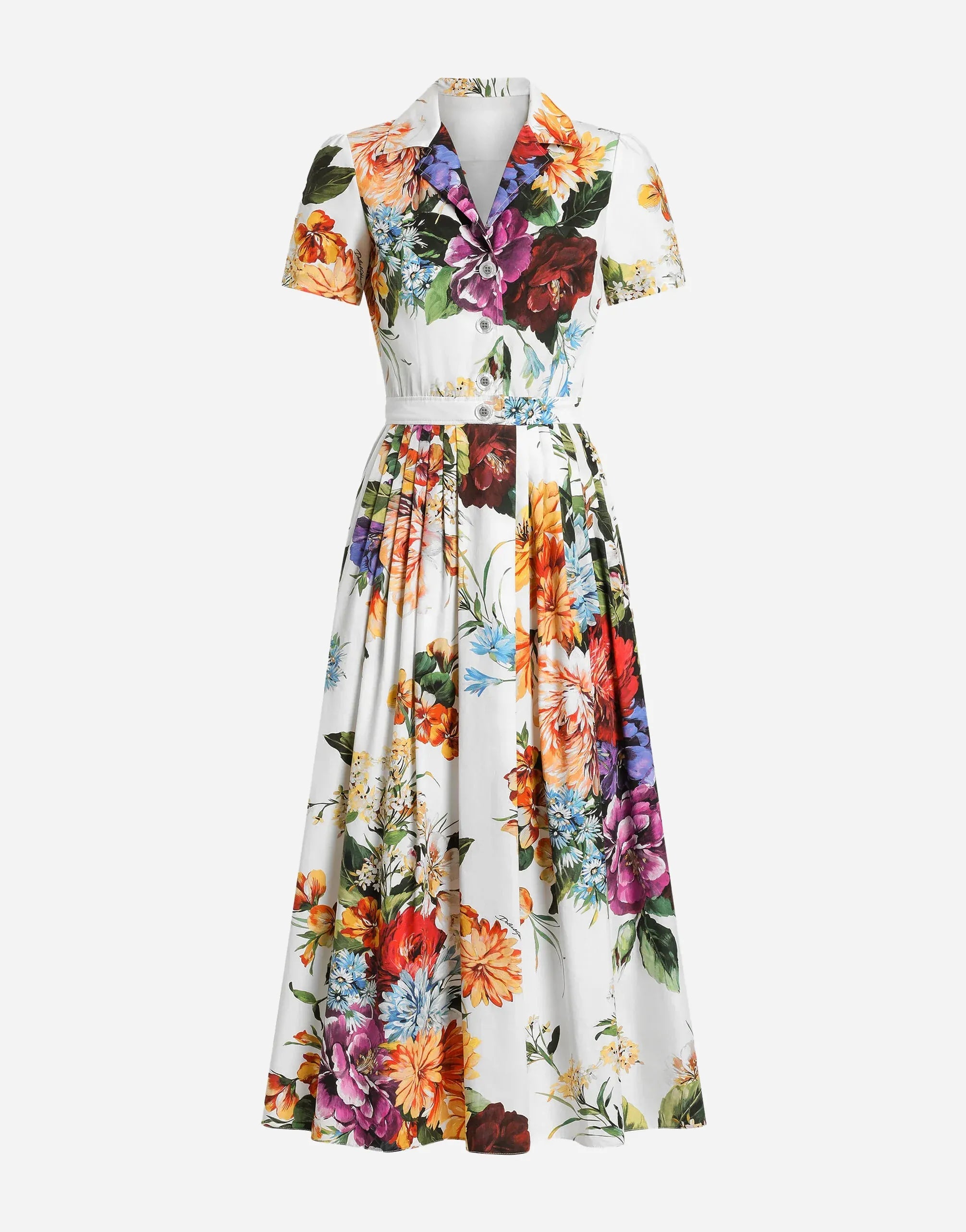 Dolce & Gabbana Floral Bouquet-Print Poplin Dress
