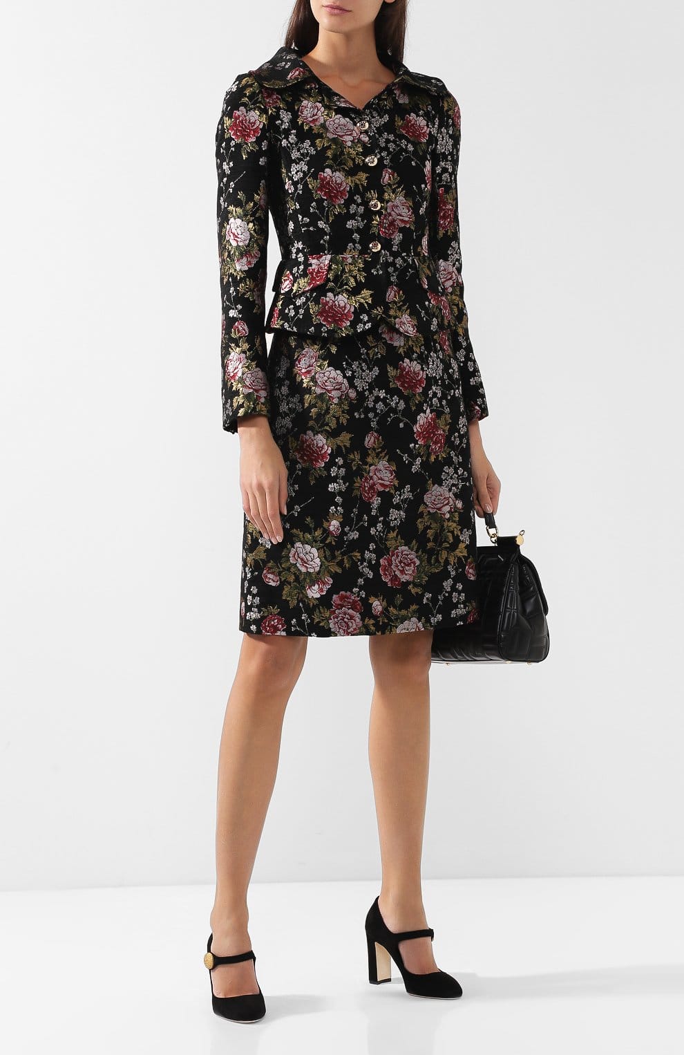 Floral Brocade Peplum Jacket Gold Button Detail - alternate view