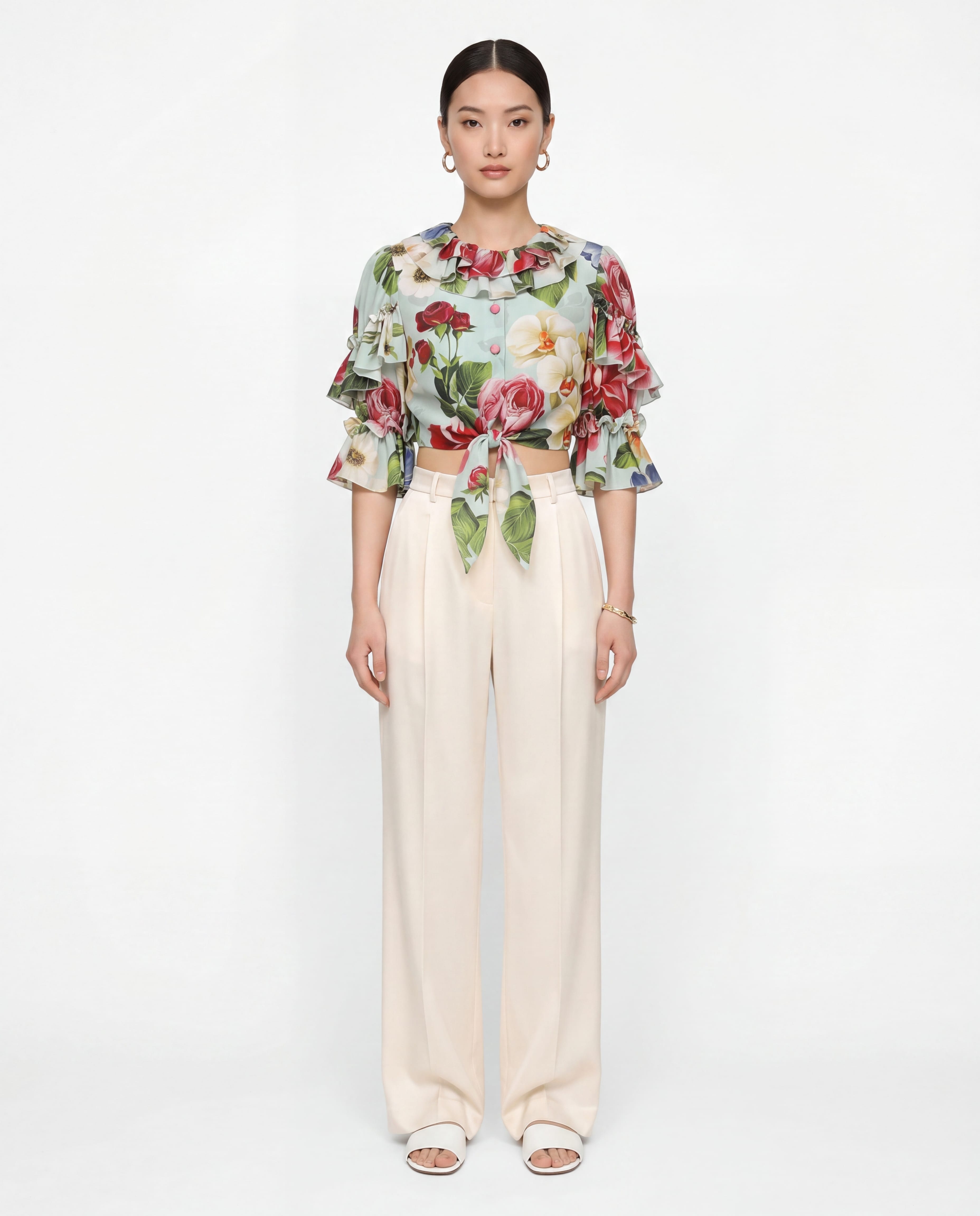 Dolce & Gabbana Floral Cropped Tie-Front Blouse | Sendegaro ZA