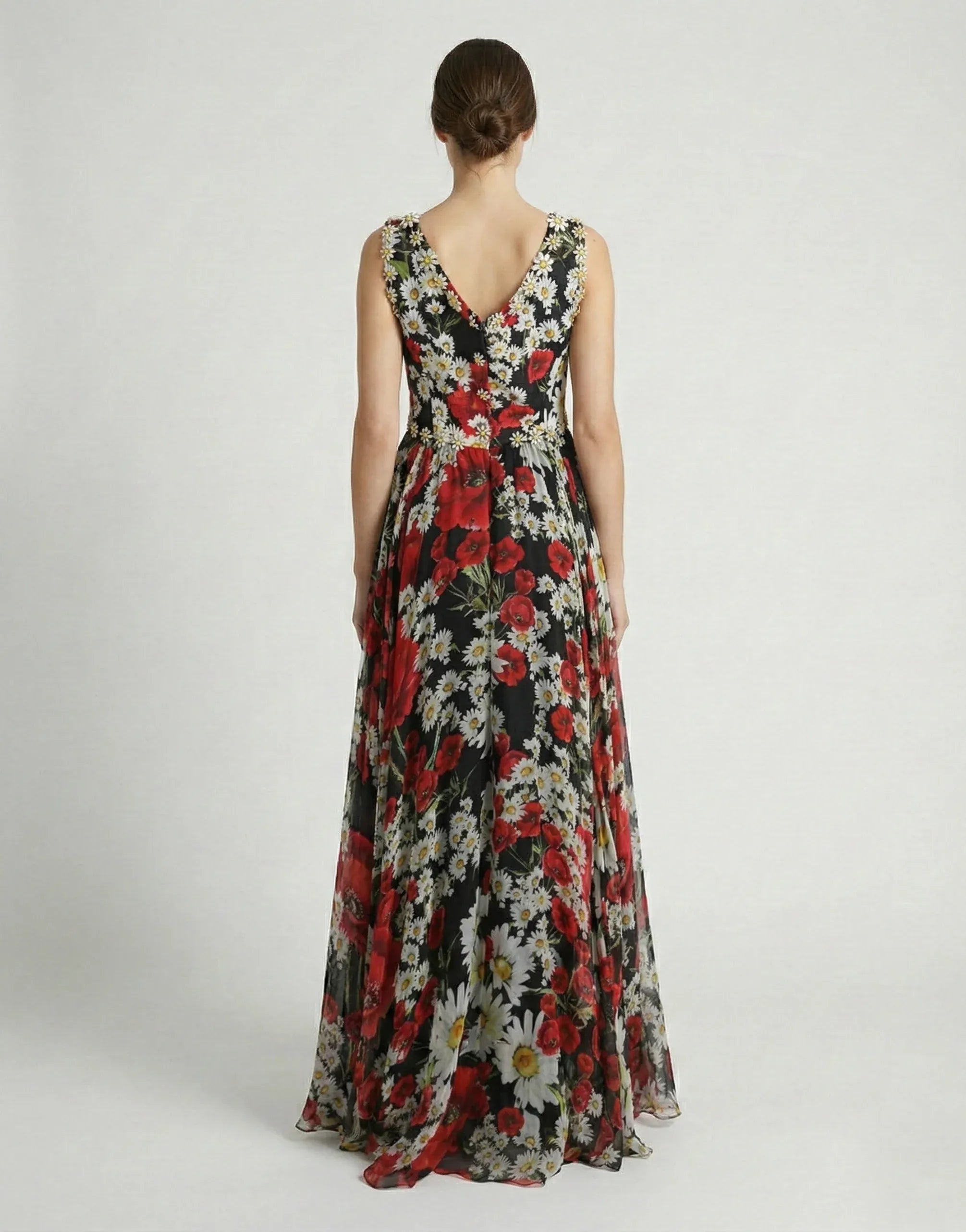 Dolce & Gabbana Floral Embellished Chiffon Maxi Dress