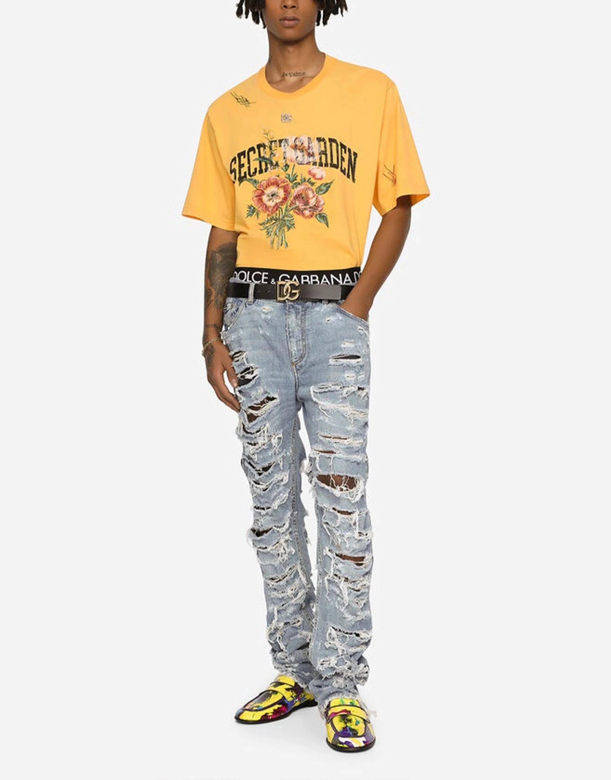 Dolce & Gabbana Floral Embroidery Cotton T-Shirt