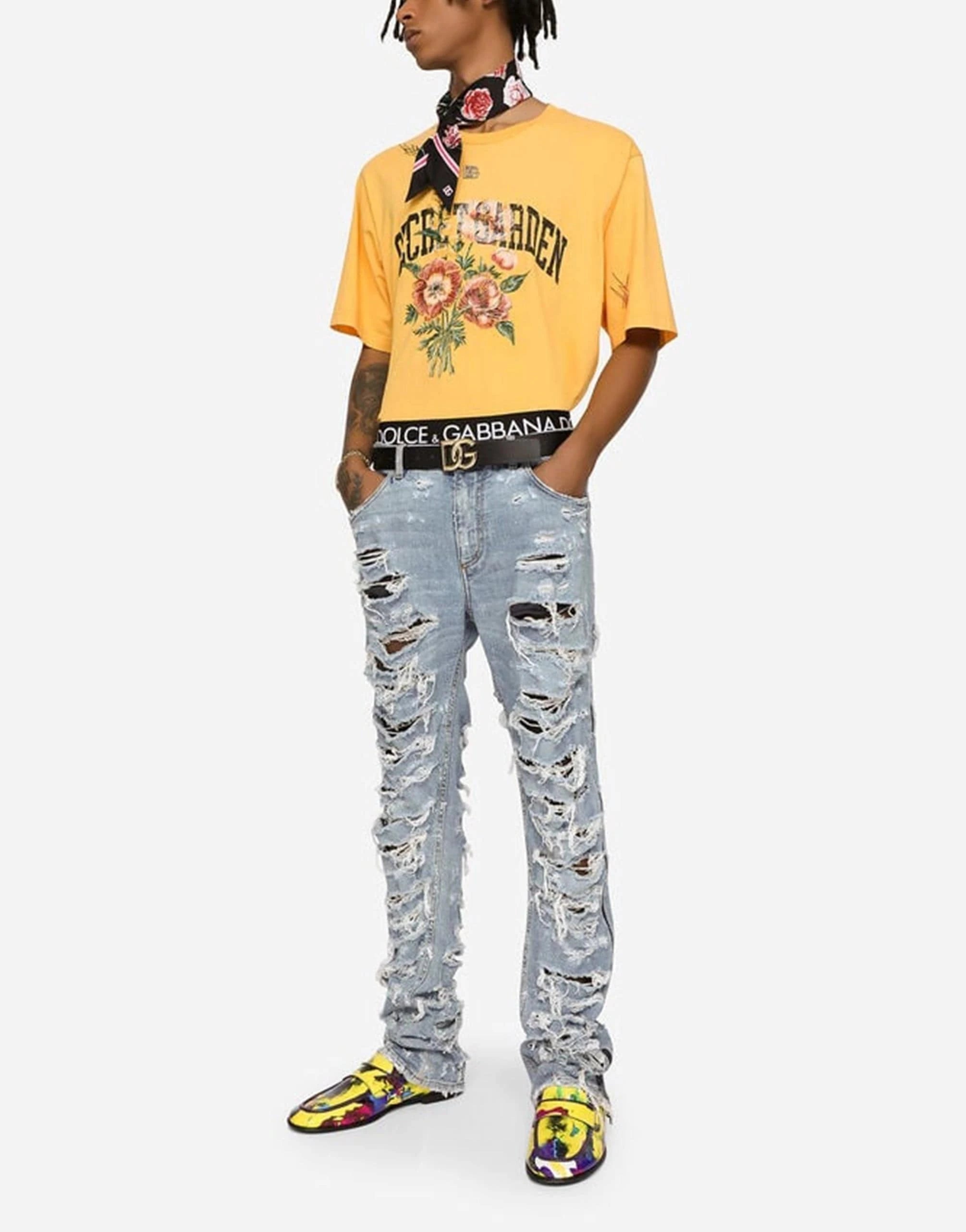 Dolce & Gabbana Floral Embroidery Cotton T-Shirt