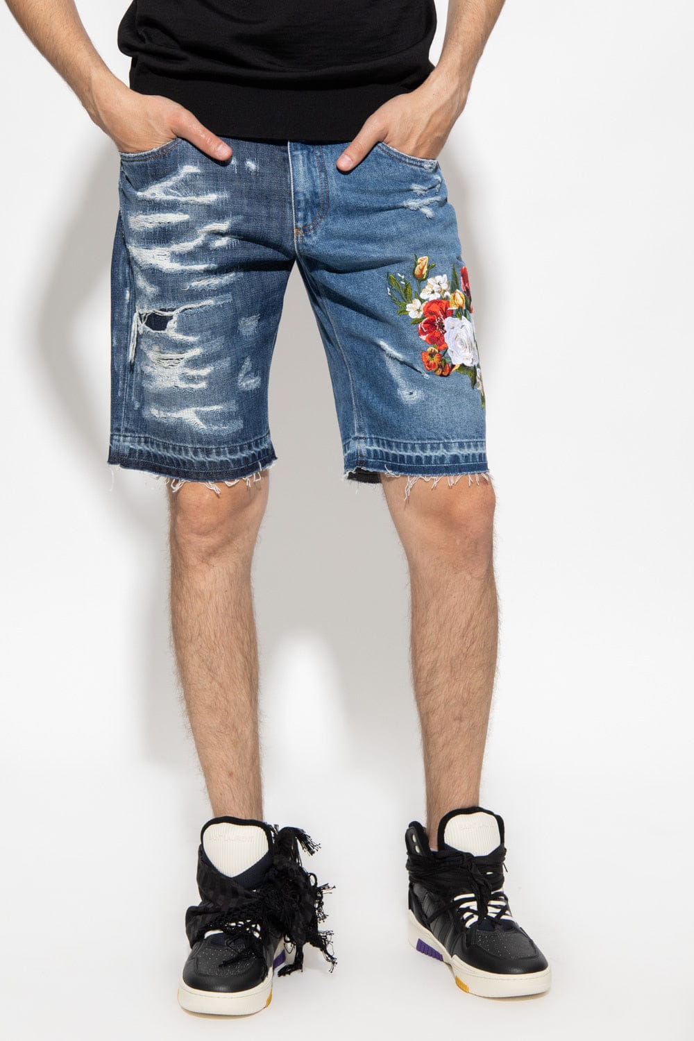 Dolce & Gabbana Floral Embroidery Denim Shorts