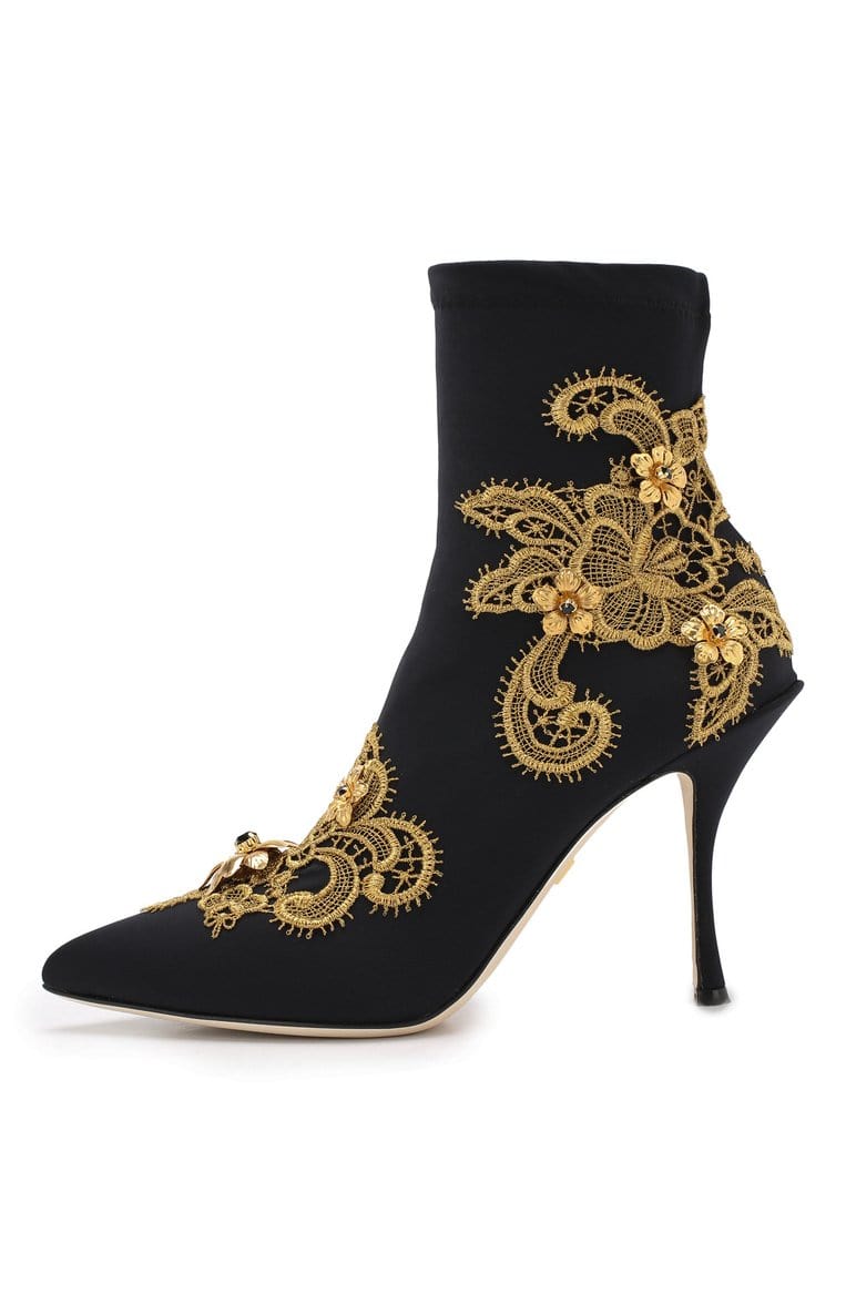 Dolce & Gabbana Floral-Embroidery Jersey Ankle Boots
