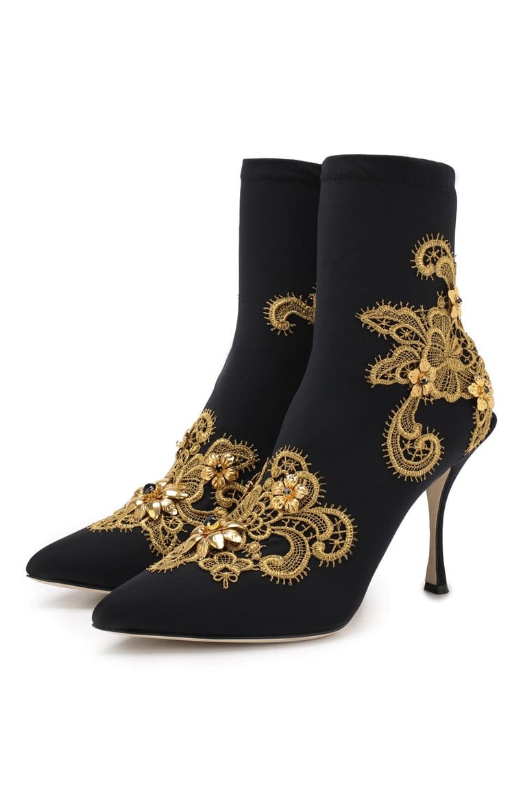 Dolce & Gabbana Floral-Embroidery Jersey Ankle Boots