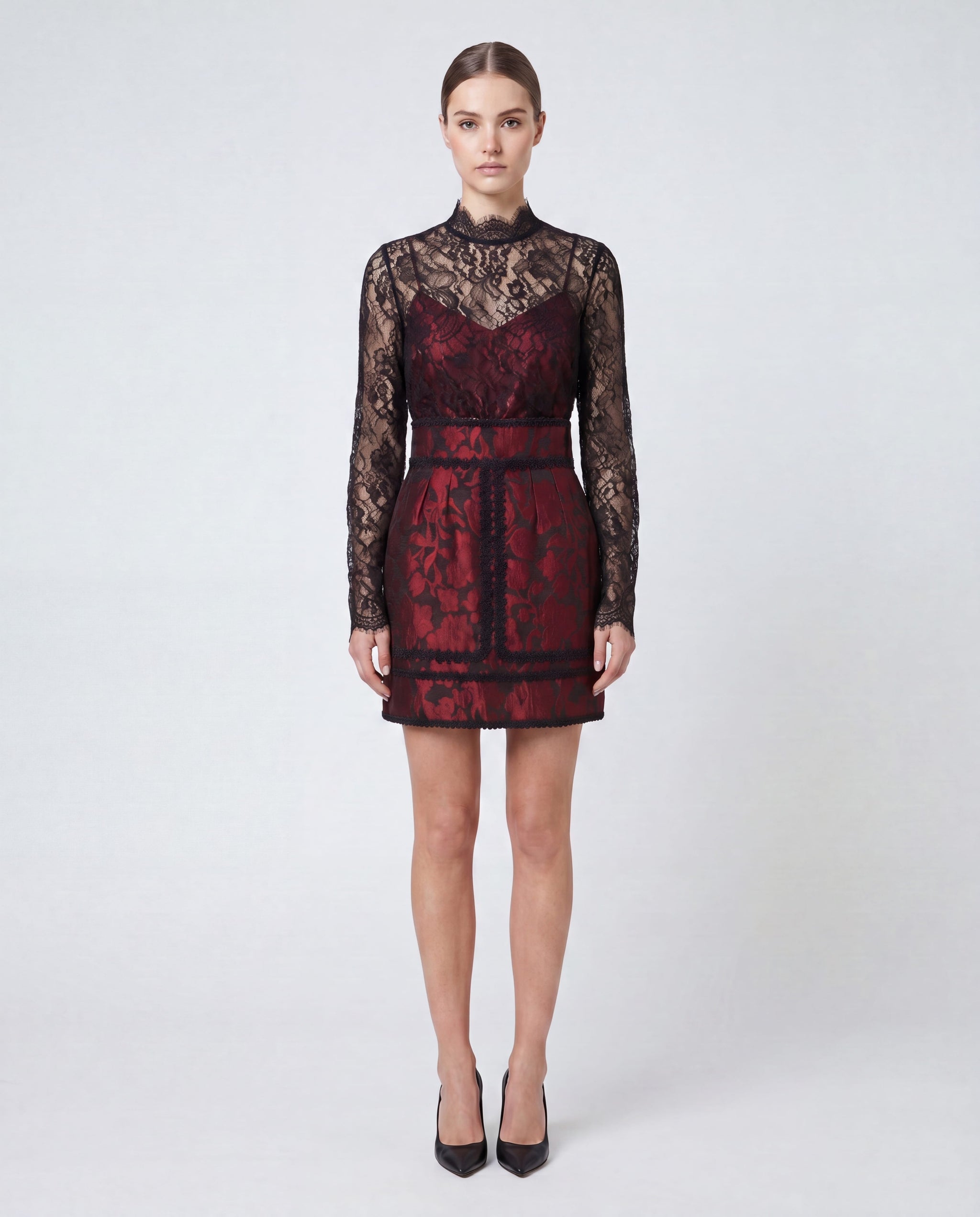 dolce and gabbana red and black lace dress Dolce & Gabbana Floral-lace Midi Dress