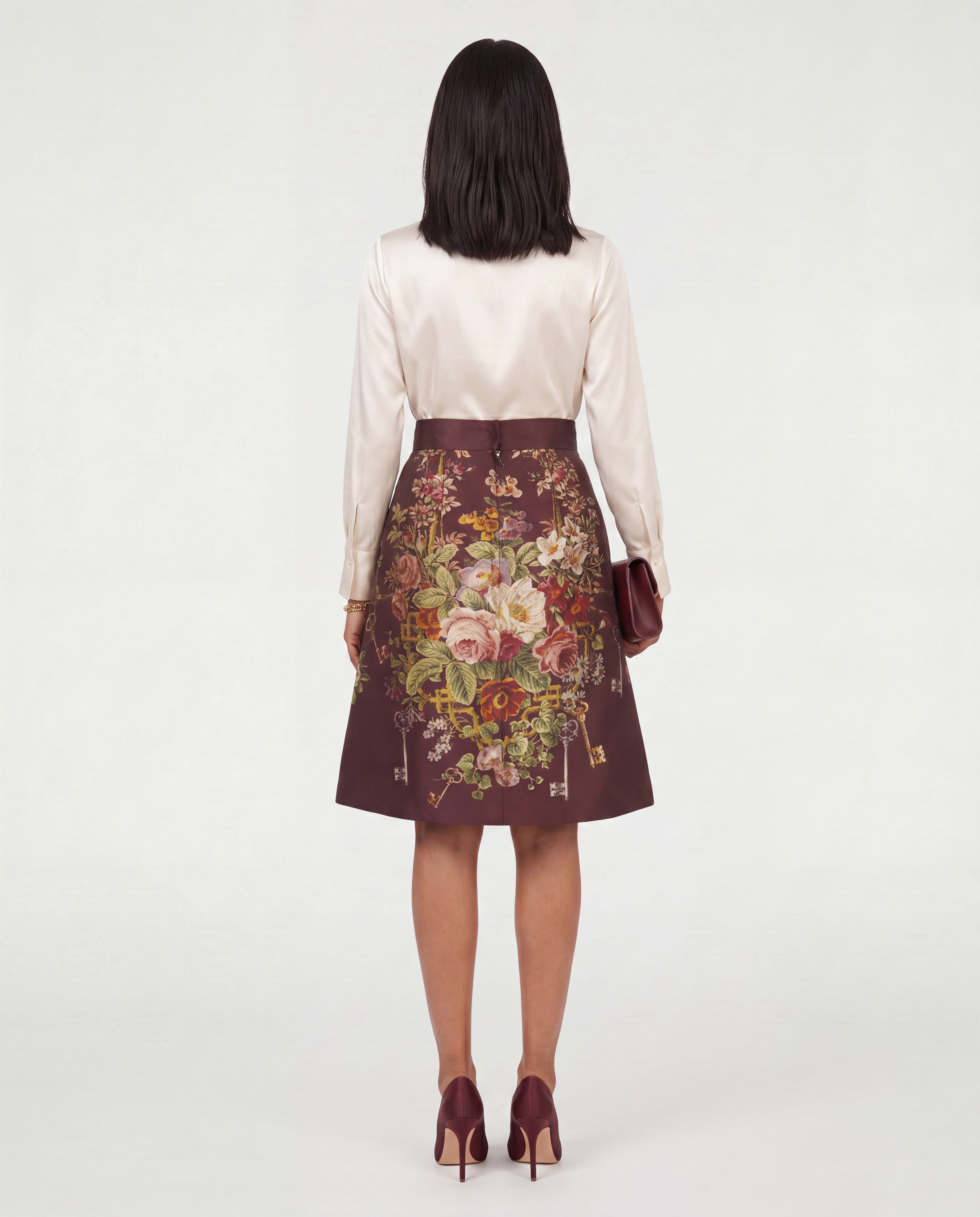 Dolce & Gabbana Dolce & Gabbana Floral Key Print A-Line Silk-Blend Skirt