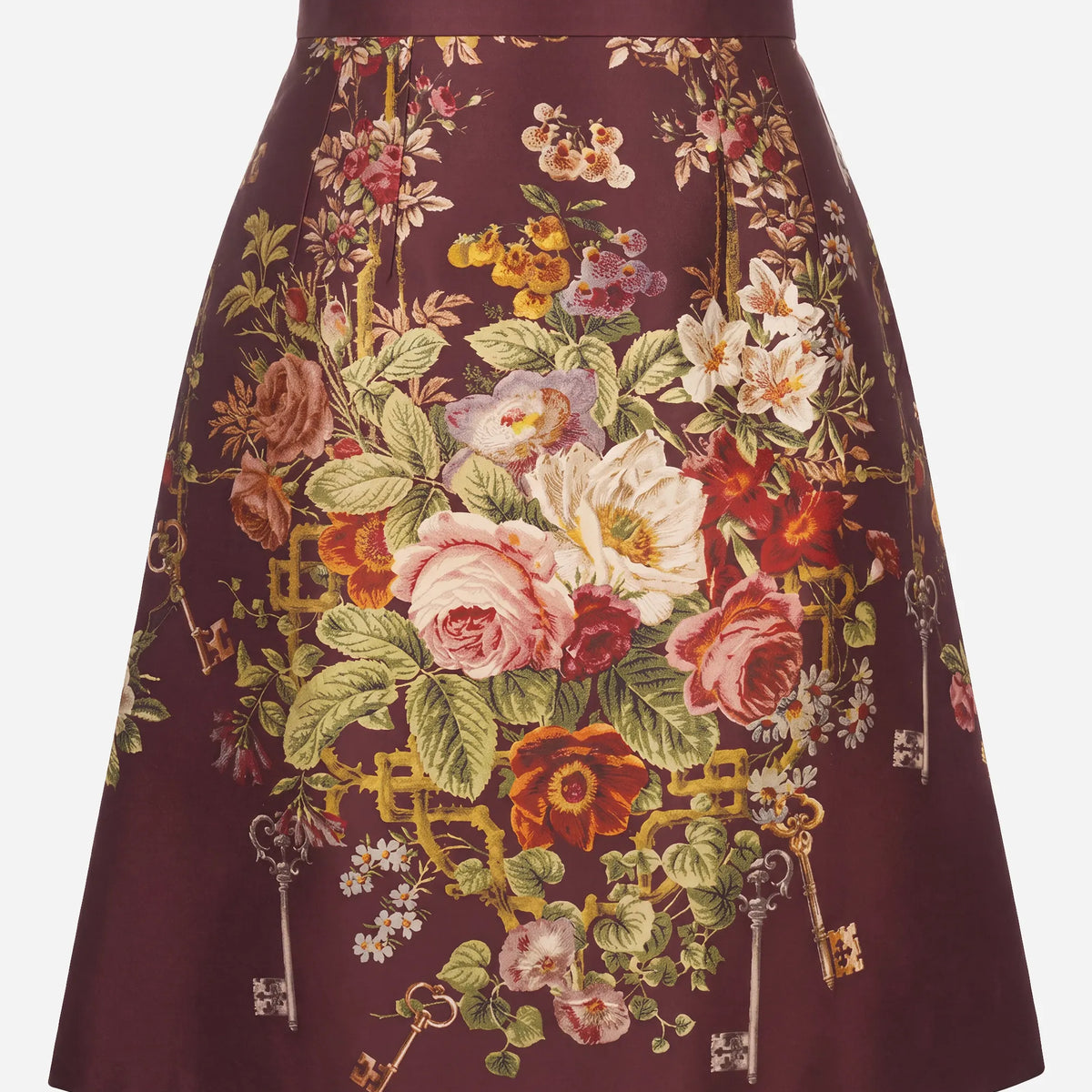 Dolce & Gabbana Floral Key Print A-Line Silk-Blend Skirt