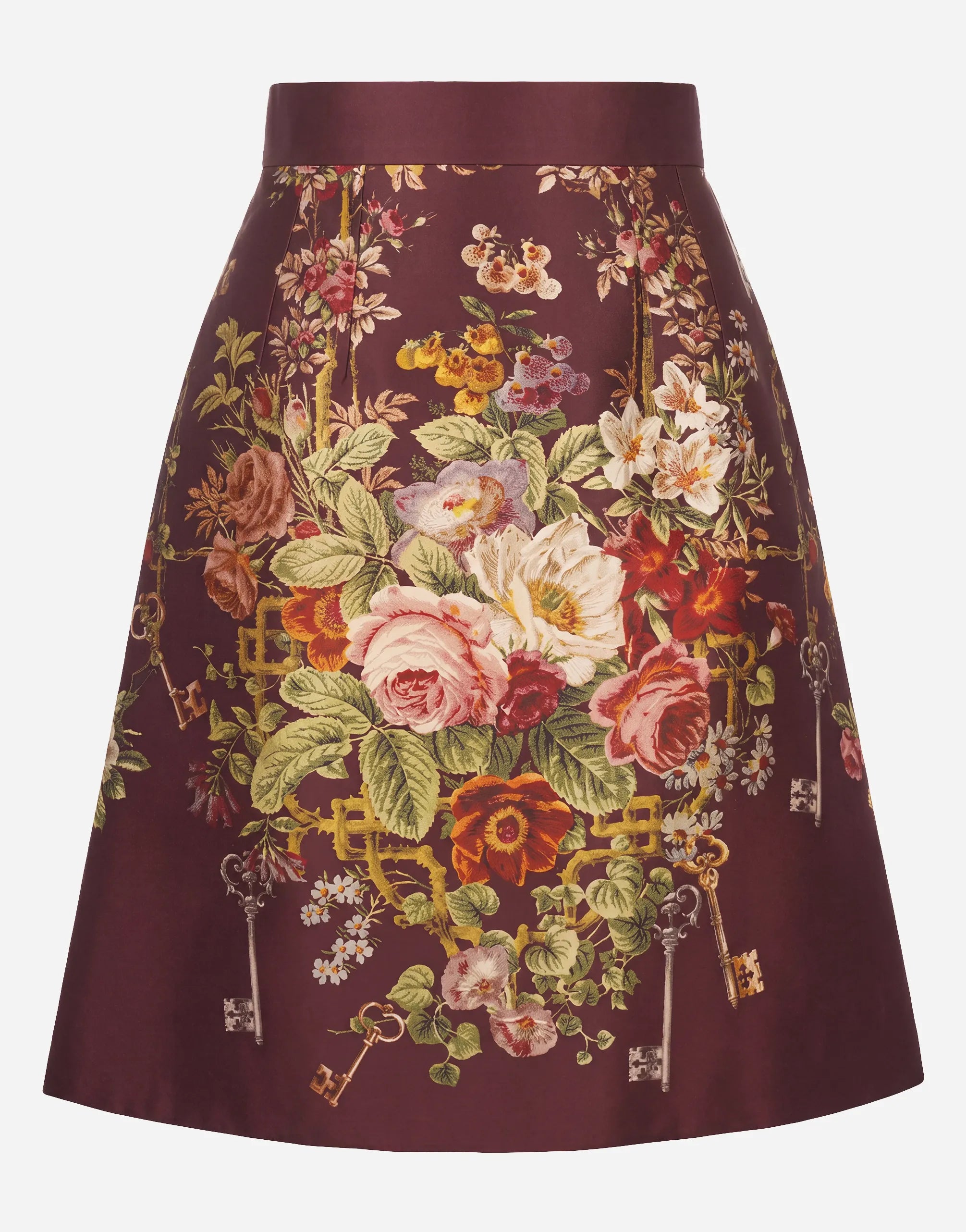 Dolce & Gabbana Dolce & Gabbana Floral Key Print A-Line Silk-Blend Skirt
