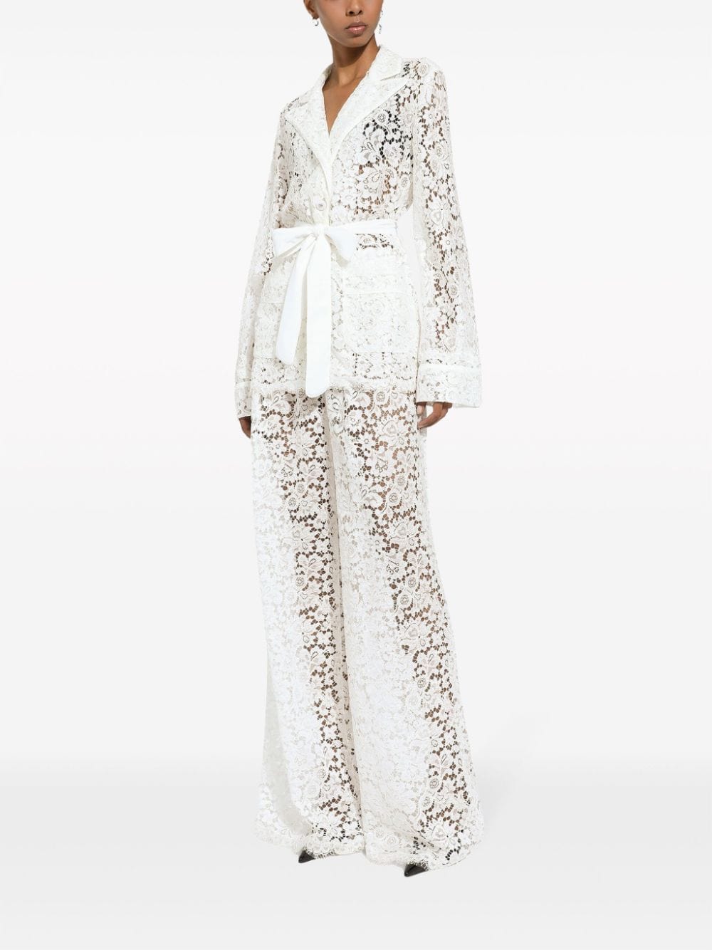 Dolce & Gabbana Floral-Lace Belted Shirt