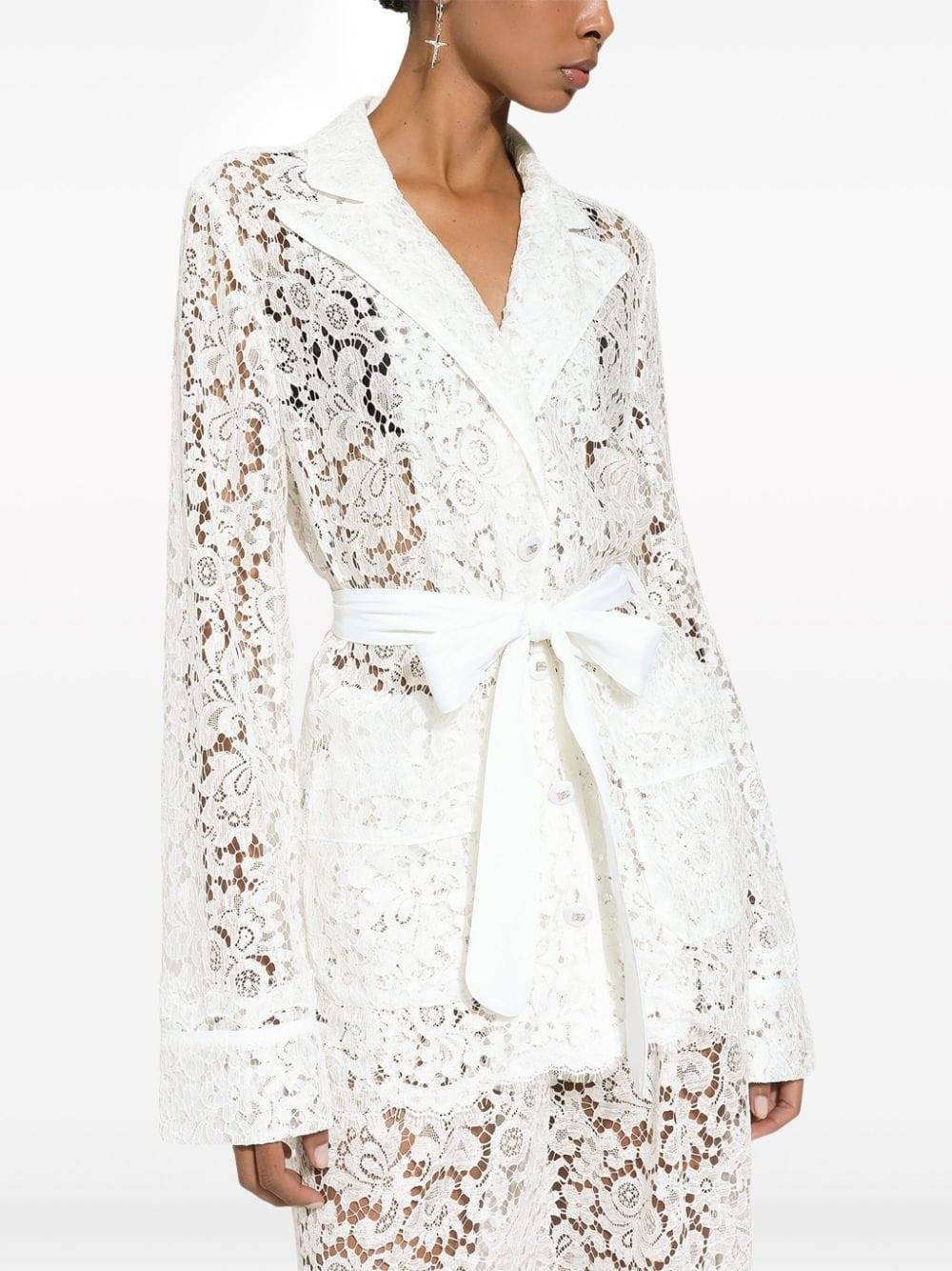 Dolce & Gabbana Floral-Lace Belted Shirt