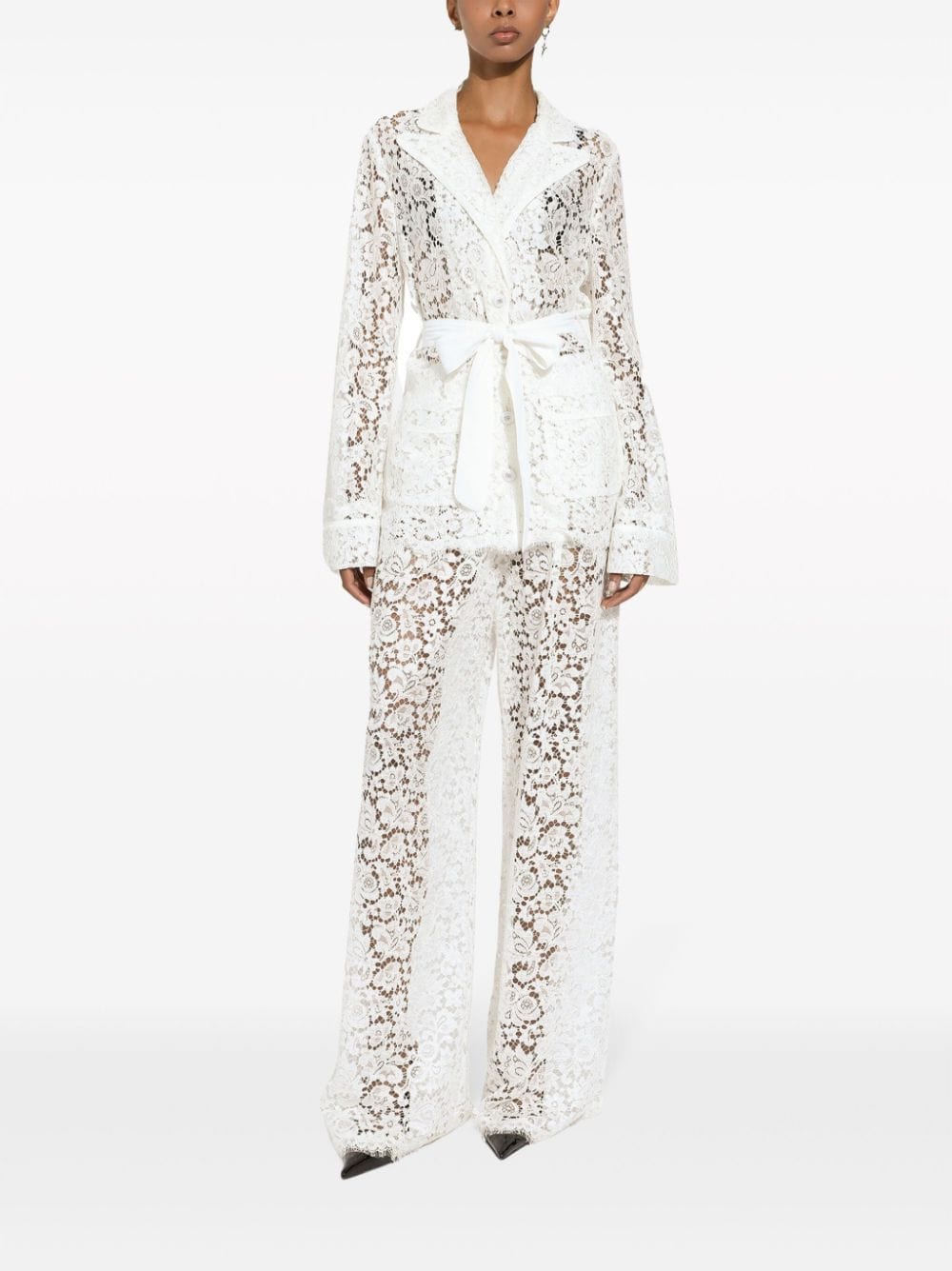 Dolce & Gabbana Floral-Lace Belted Shirt