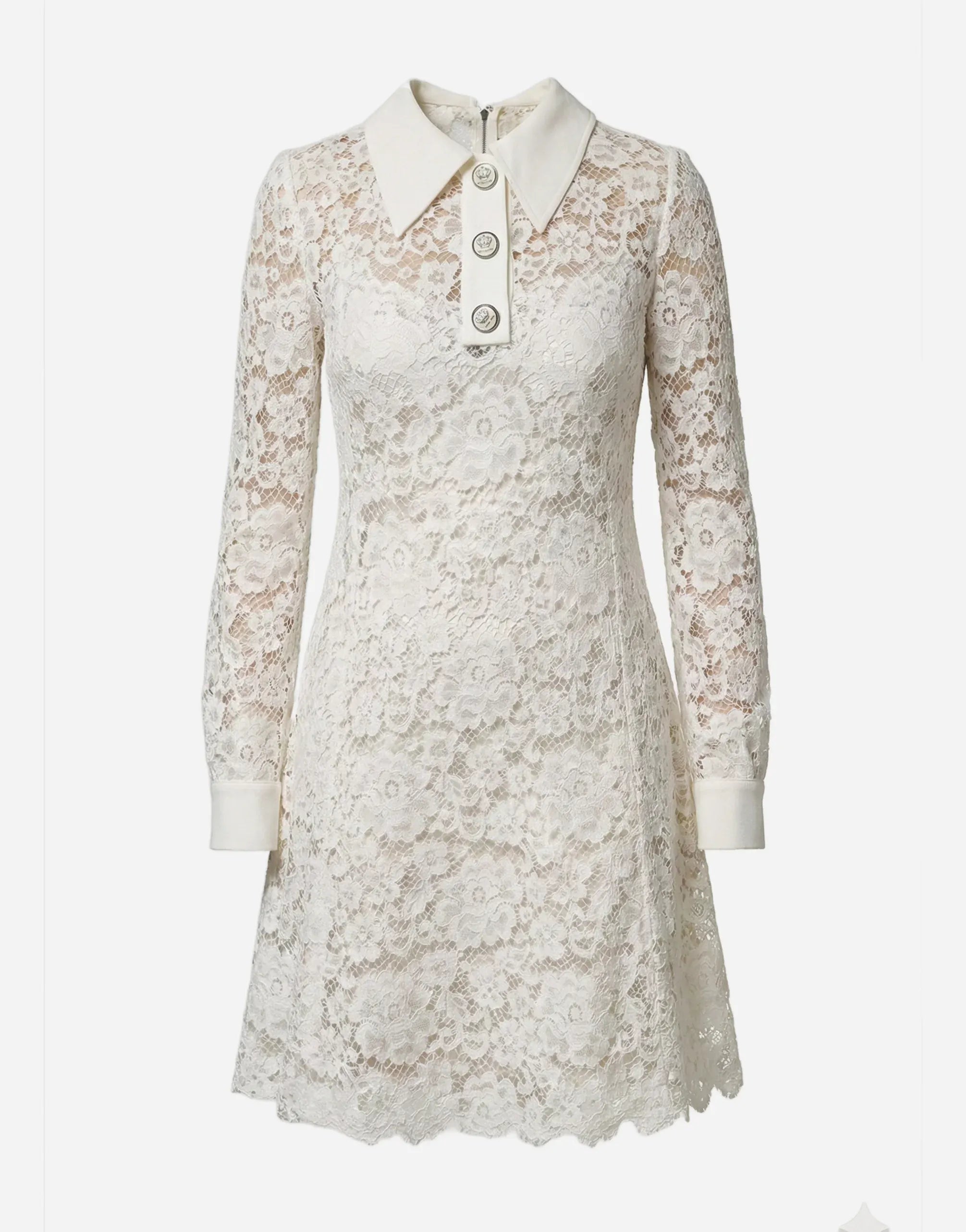 dolce and gabbana white lace mini dress Dolce & Gabbana Floral Lace Collared Mini Dress