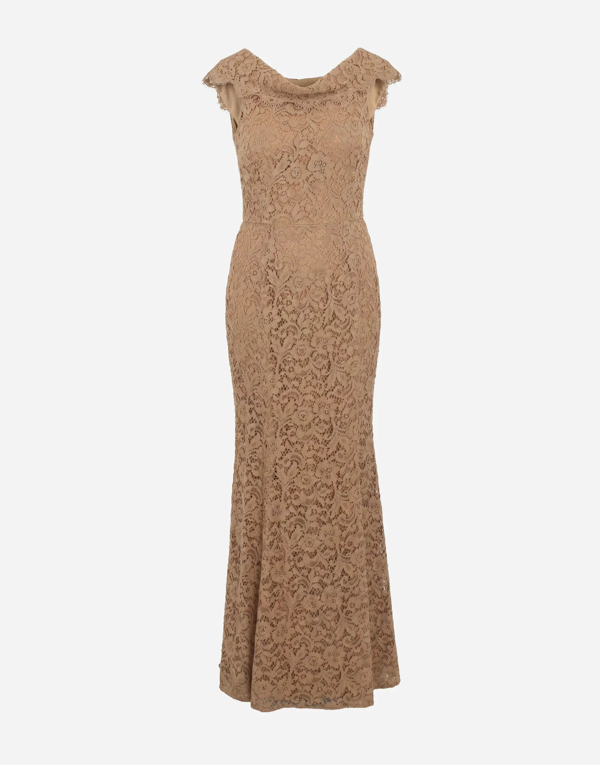 Dolce & Gabbana Floral Lace Cowl Neck Mermaid Gown