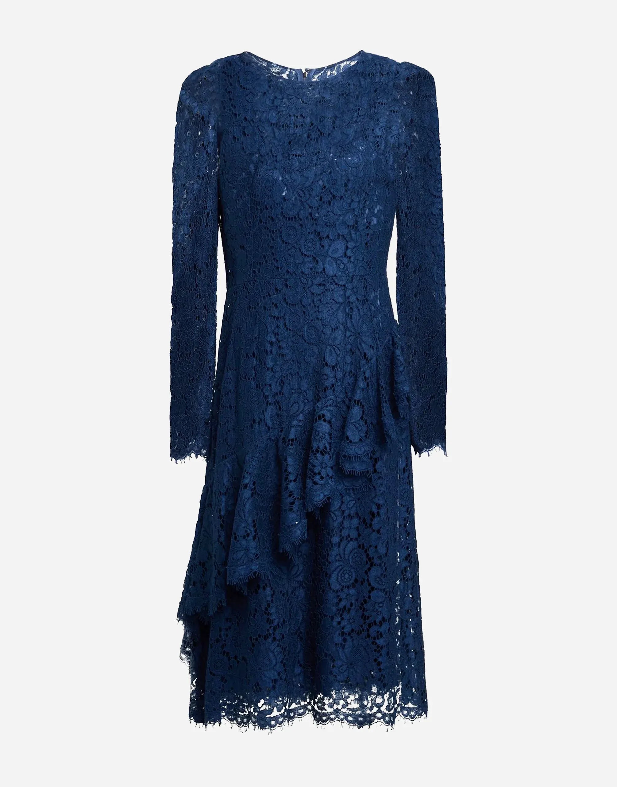 Dolce & Gabbana Floral Lace Long Sleeve Asymmetrical Ruffle Dress