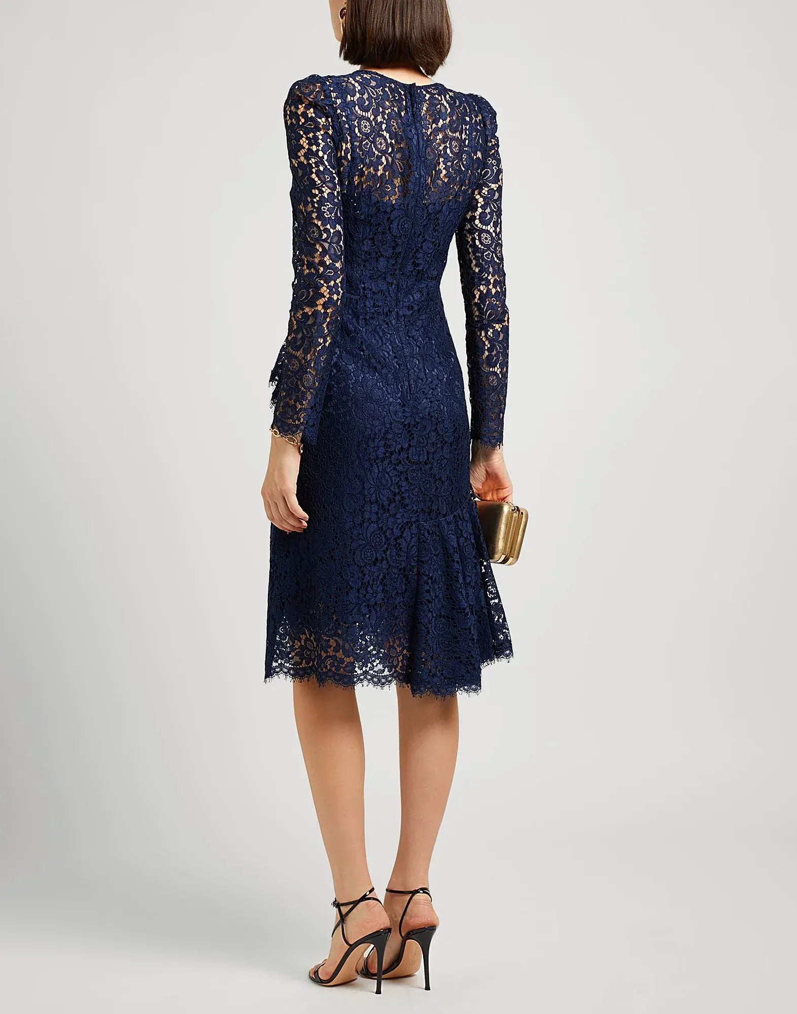 Dolce & Gabbana Floral Lace Long Sleeve Asymmetrical Ruffle Dress