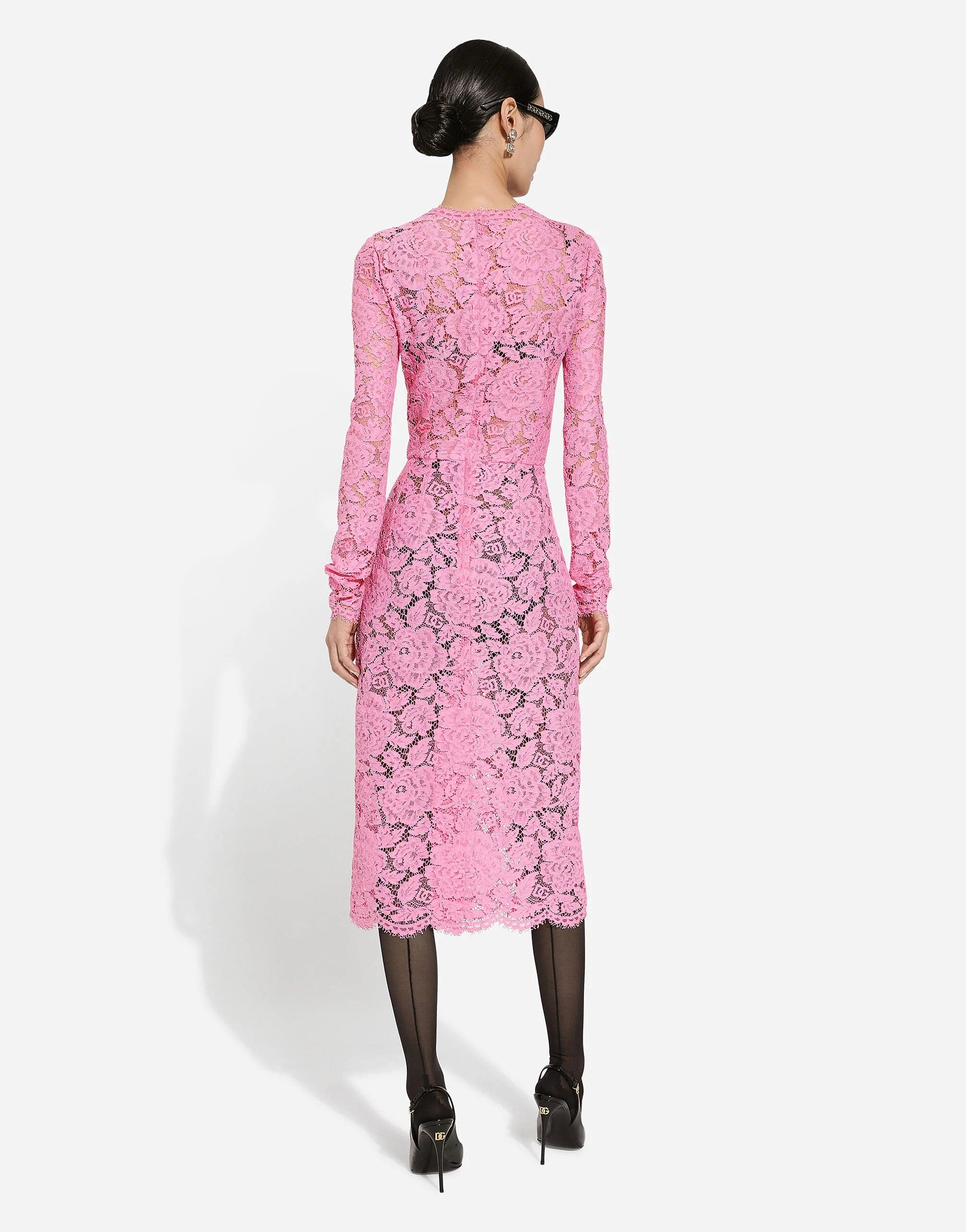 Dolce & Gabbana Floral-Lace Long-Sleeve Midi Dress