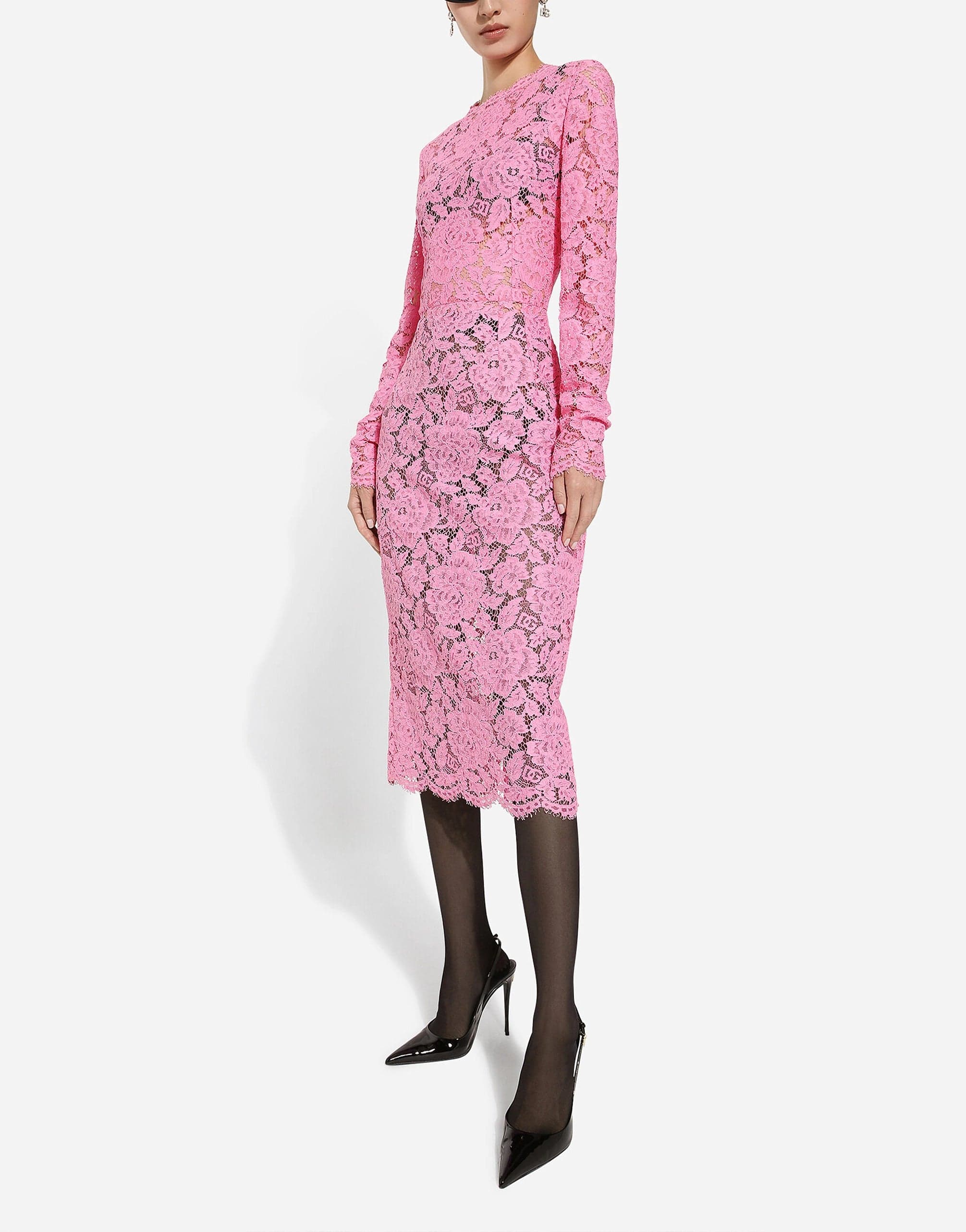 Dolce & Gabbana Floral-Lace Long-Sleeve Midi Dress