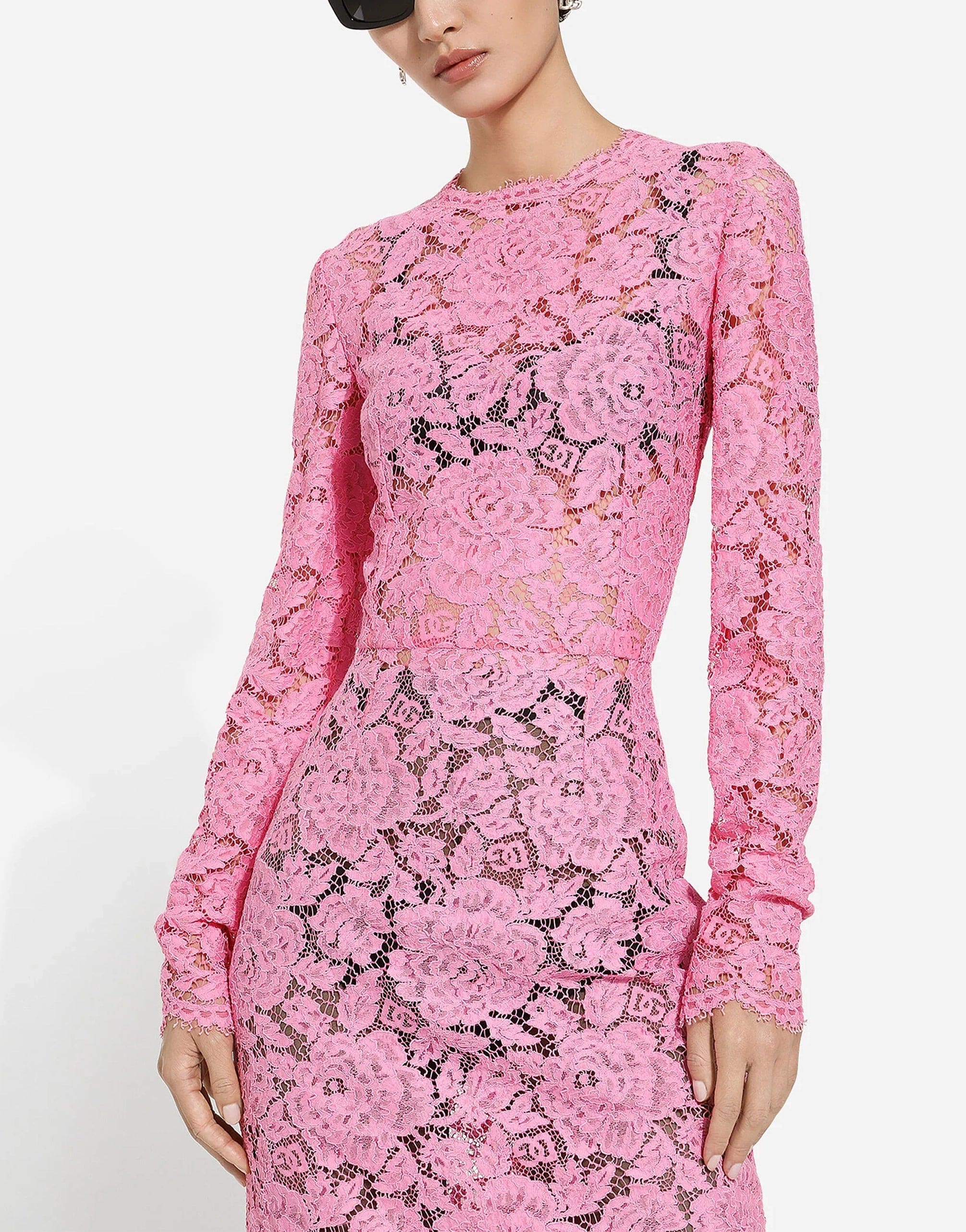 Dolce & Gabbana Floral-Lace Long-Sleeve Midi Dress