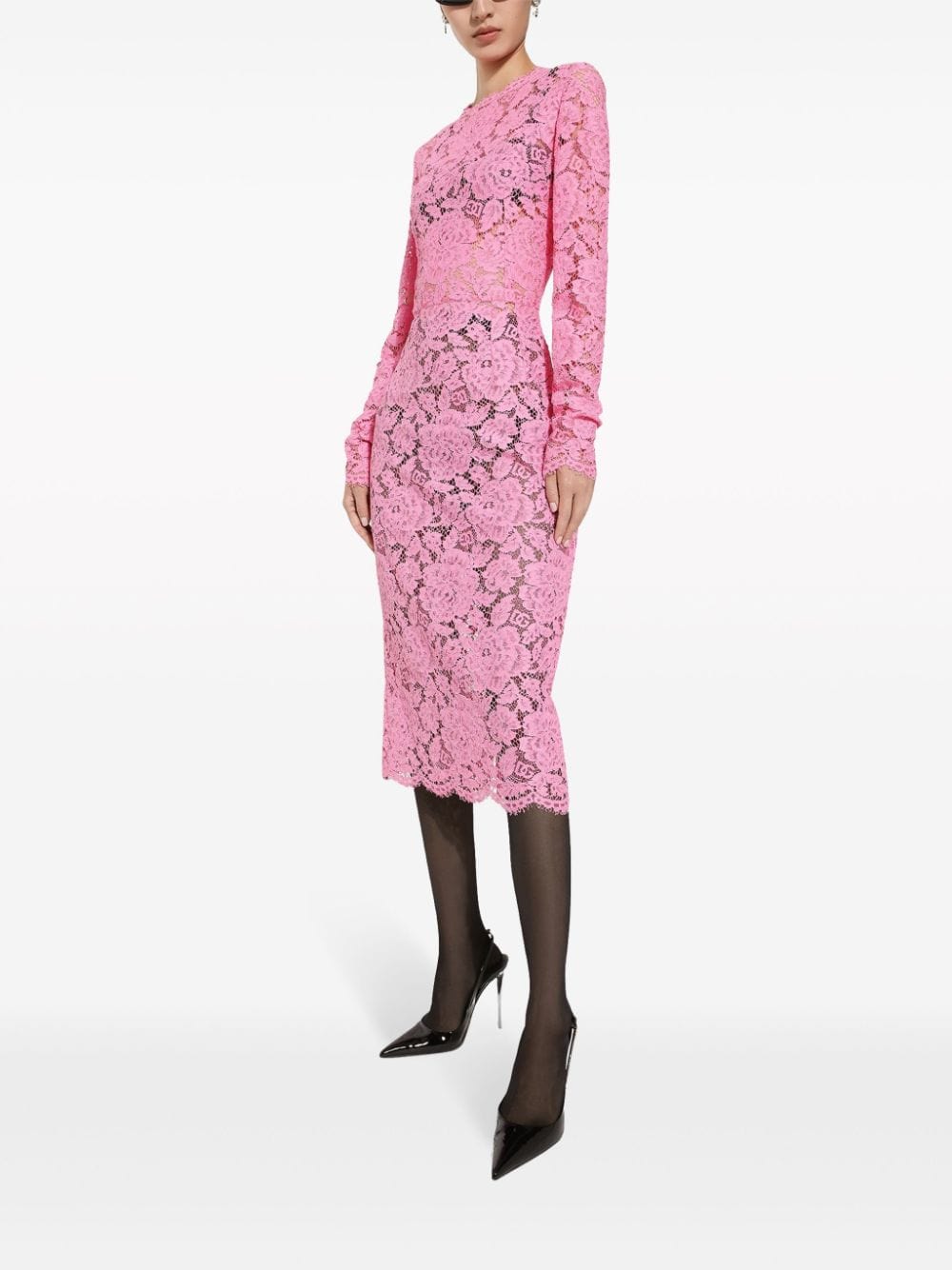 Dolce & Gabbana Floral-Lace Long-Sleeve Midi Dress