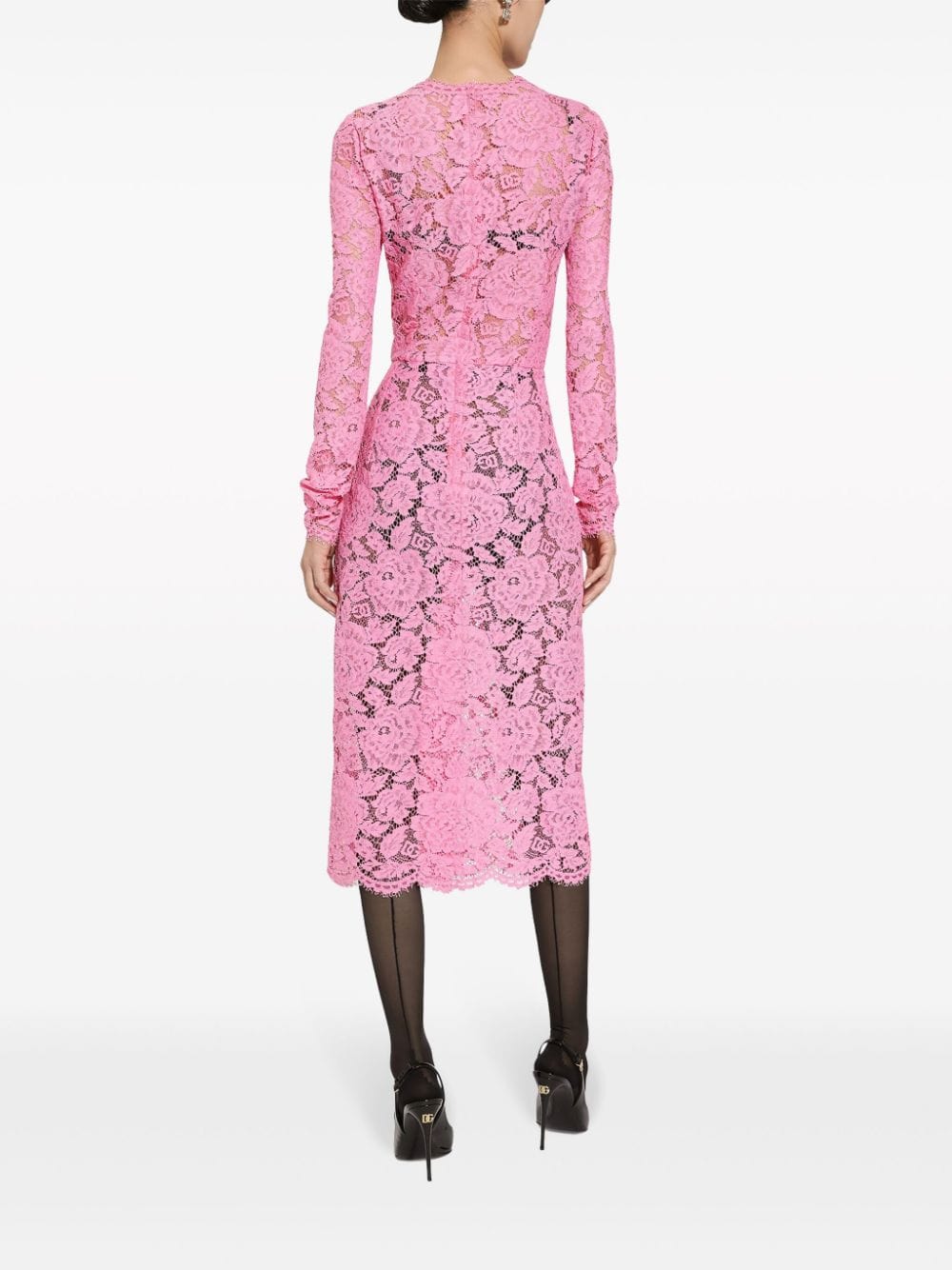 Dolce & Gabbana Floral-Lace Long-Sleeve Midi Dress